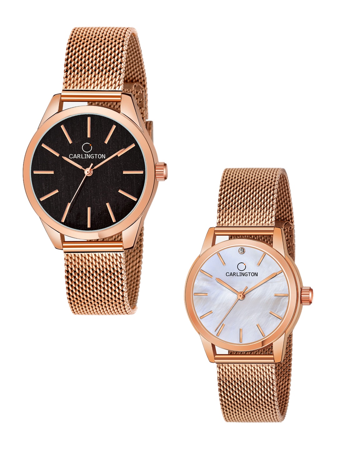 

CARLINGTON Women Set of 2 Black Dial & Rose Gold Stainless Steel Analogue Watch