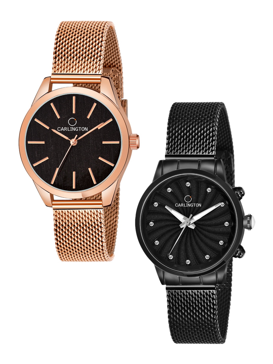 

CARLINGTON Women Pack Of 2 Black & Gold-Toned Analogue Watch CT2001