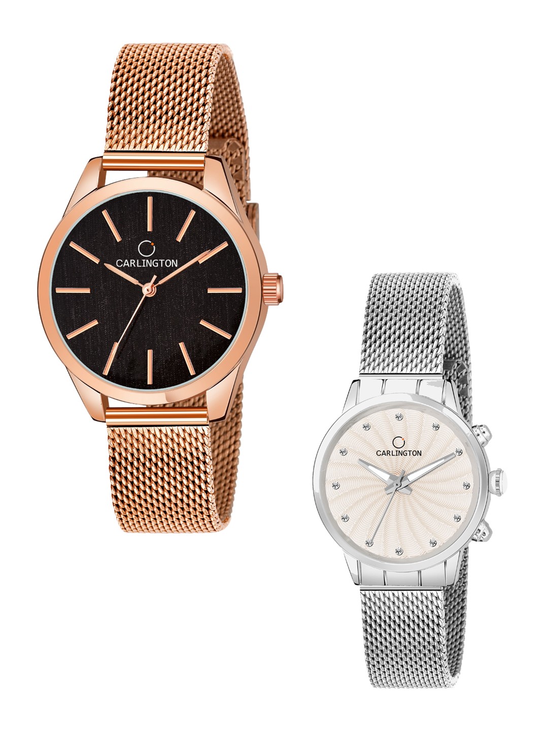 

CARLINGTON Women Set of 2 Analogue Watch - CT2001 RoseBlack-CT2017 Silver, Gold