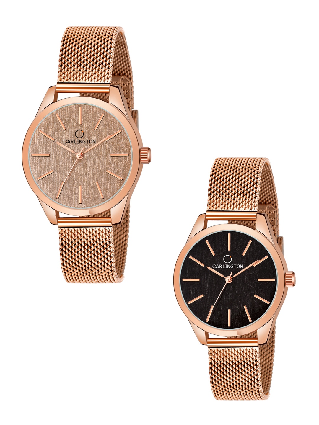 

CARLINGTON Women Pack Of 2 Analogue Watch CT2001 RoseGold-CT2001 RoseBlack, Rose gold