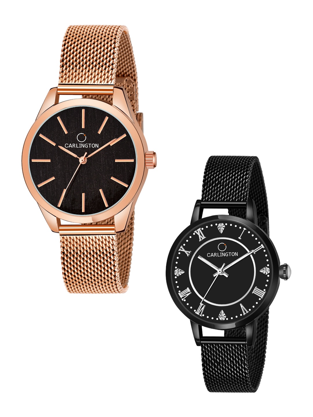 

CARLINGTON Women Set Of 2 Black Analogue Watch CT2001 CT2013