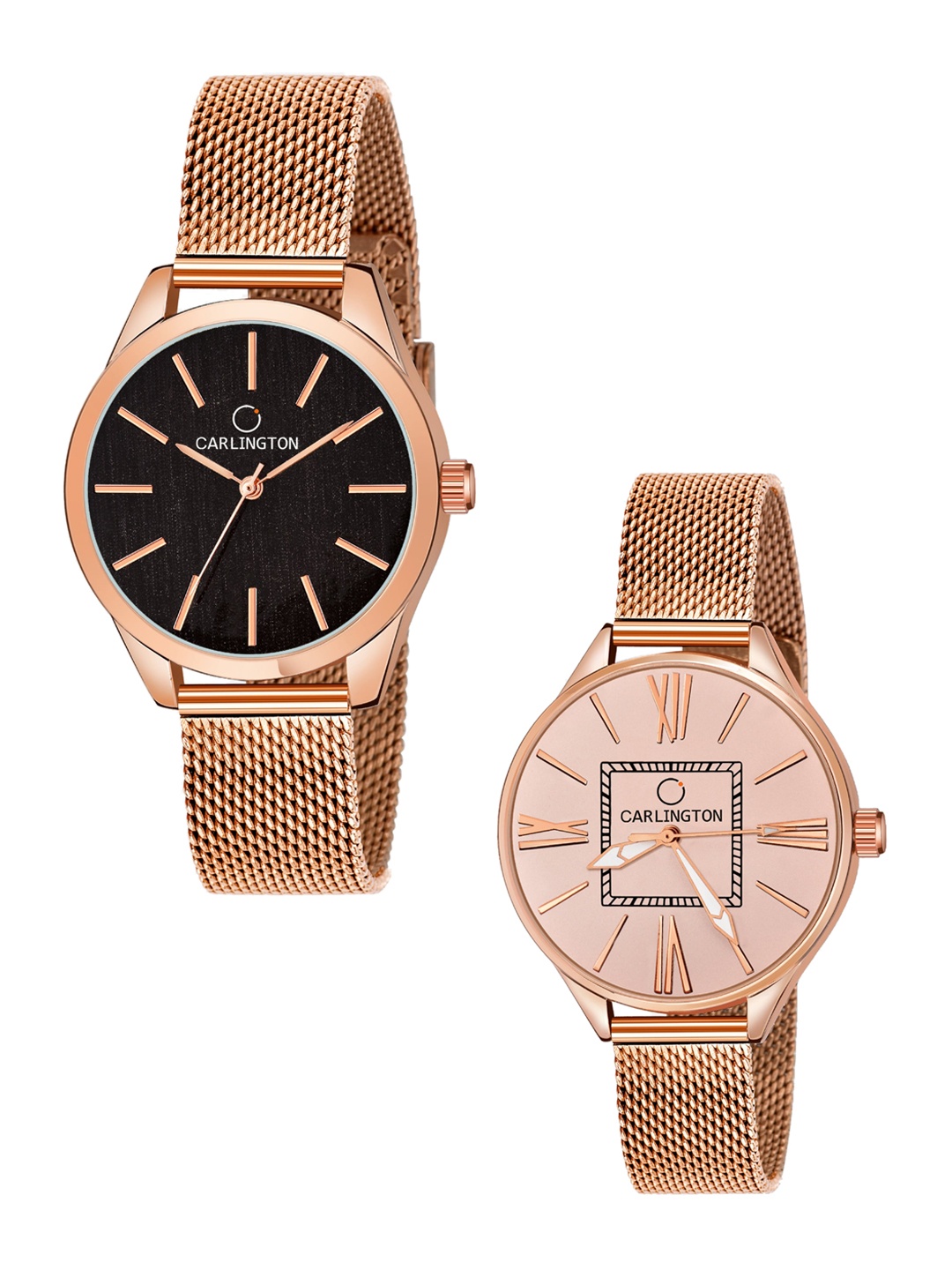 

CARLINGTON Women Set Of 2 Bracelet Style Straps Analogue Watches CT2001 CT2015, Multi