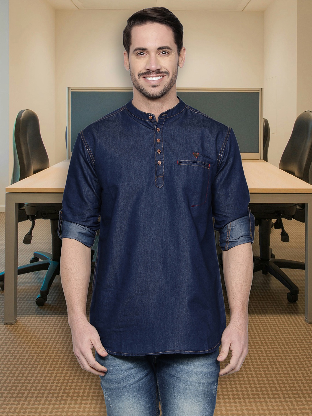 

Kuons Avenue Men Blue Denim Kurta