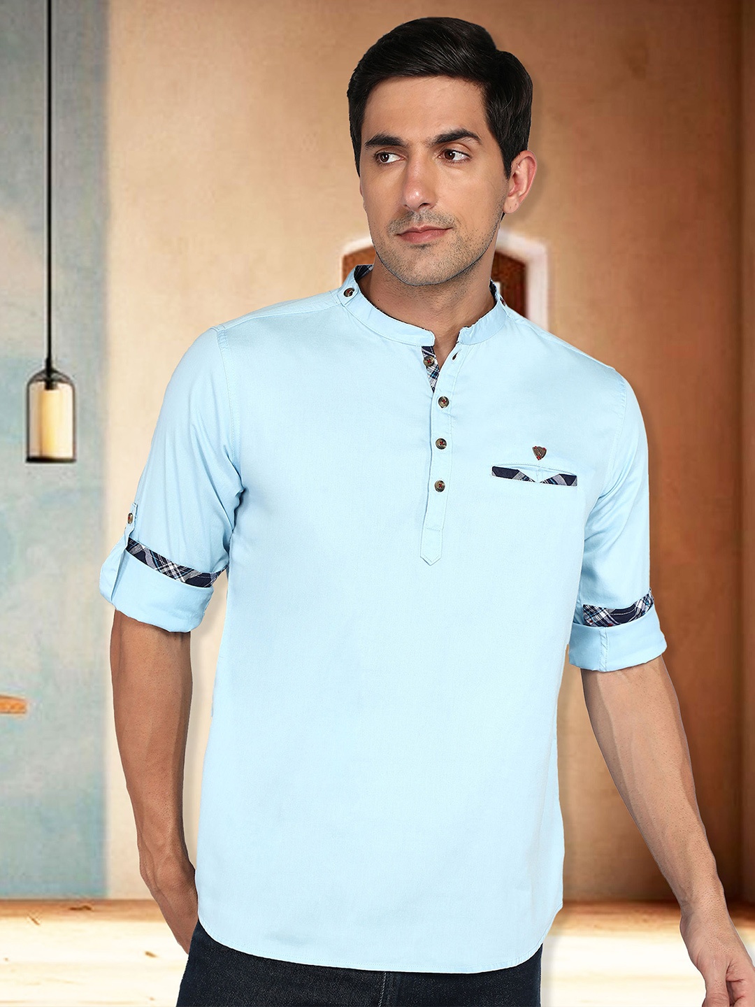 

Kuons Avenue Men Blue Cotton Short Kurta