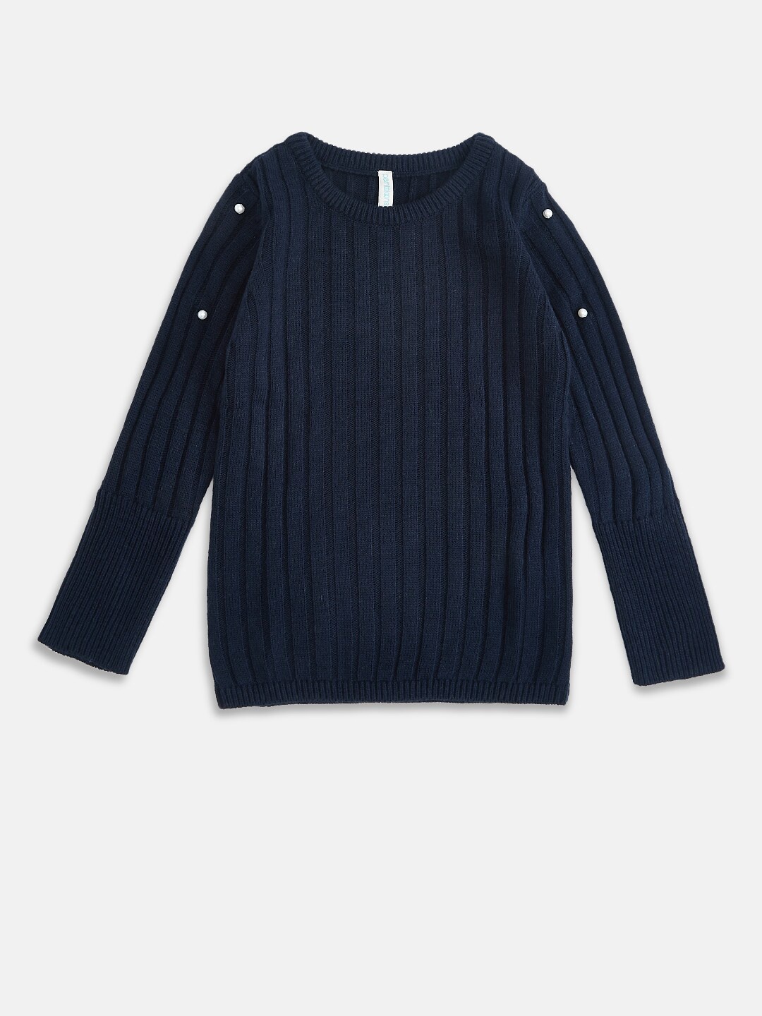 

Pantaloons Junior Girls Navy Blue & White Ribbed Pullover