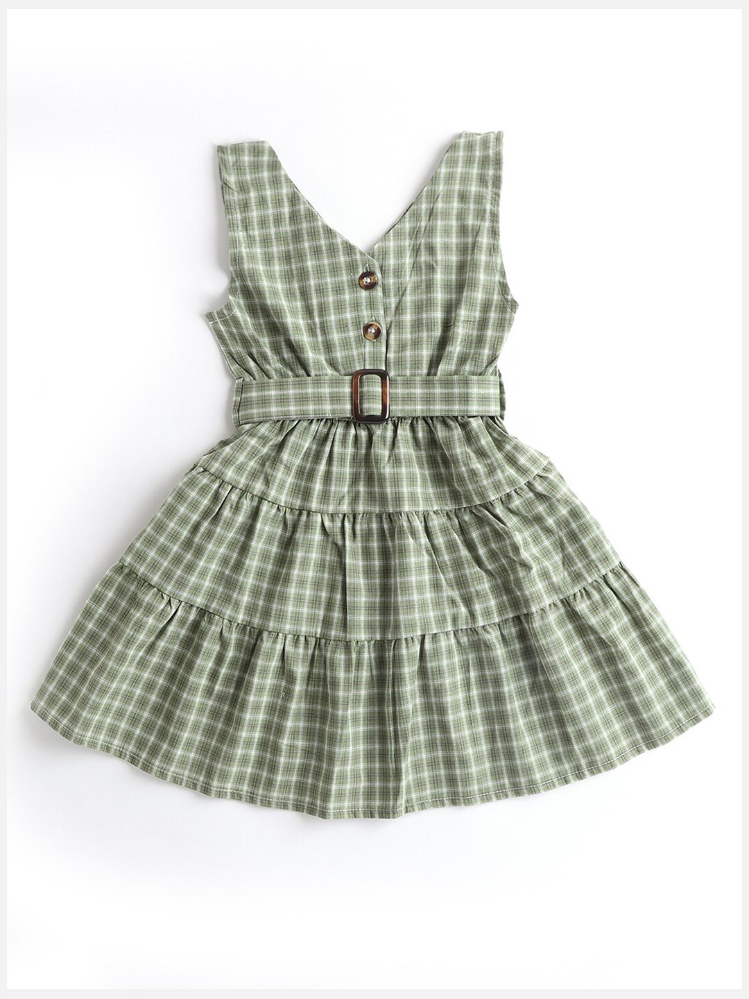 

Hopscotch Girls Green Checked Cotton Fit and Flare Dress