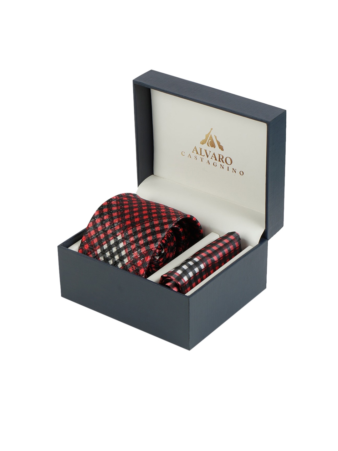 

Alvaro Castagnino Men Maroon & Black Checked Microfiber Accessory Gift Set