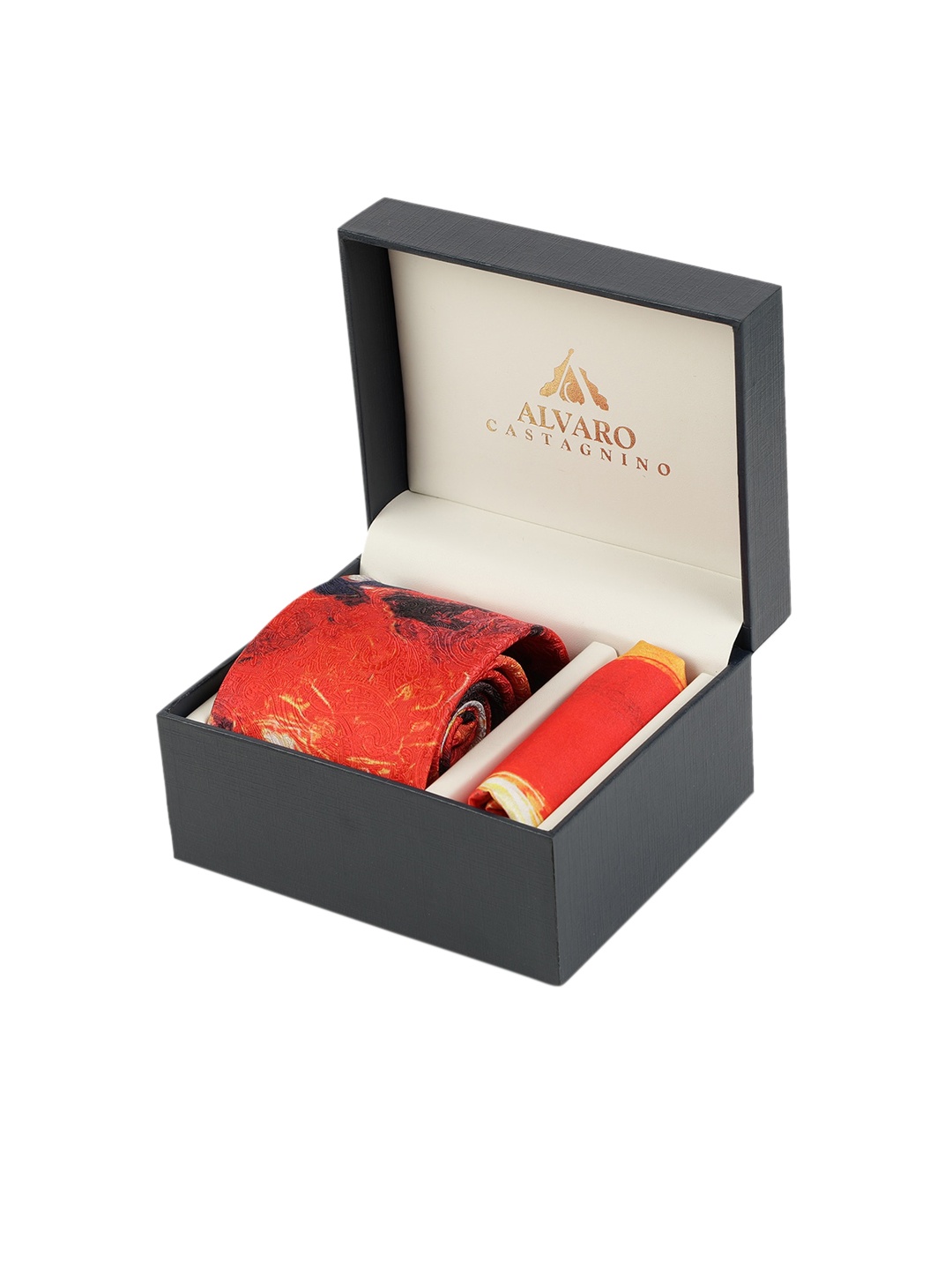

Alvaro Castagnino Men Orange & Black Printed Accessory Gift Set