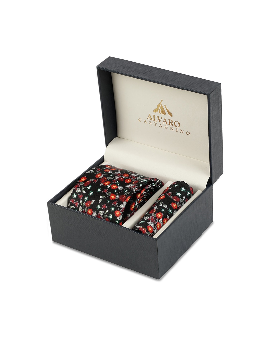 

Alvaro Castagnino Men Black & Orange Floral Digital Printed Accessory Gift Set