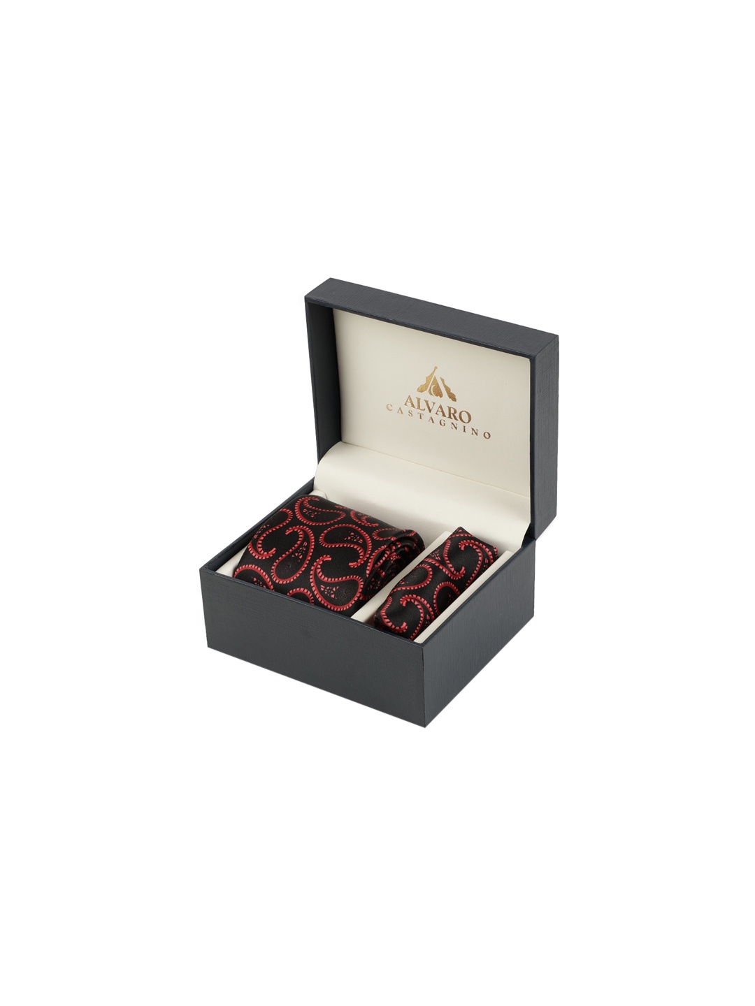 

Alvaro Castagnino Men Black & Maroon Paisley Digital Printed Accessory Gift Set