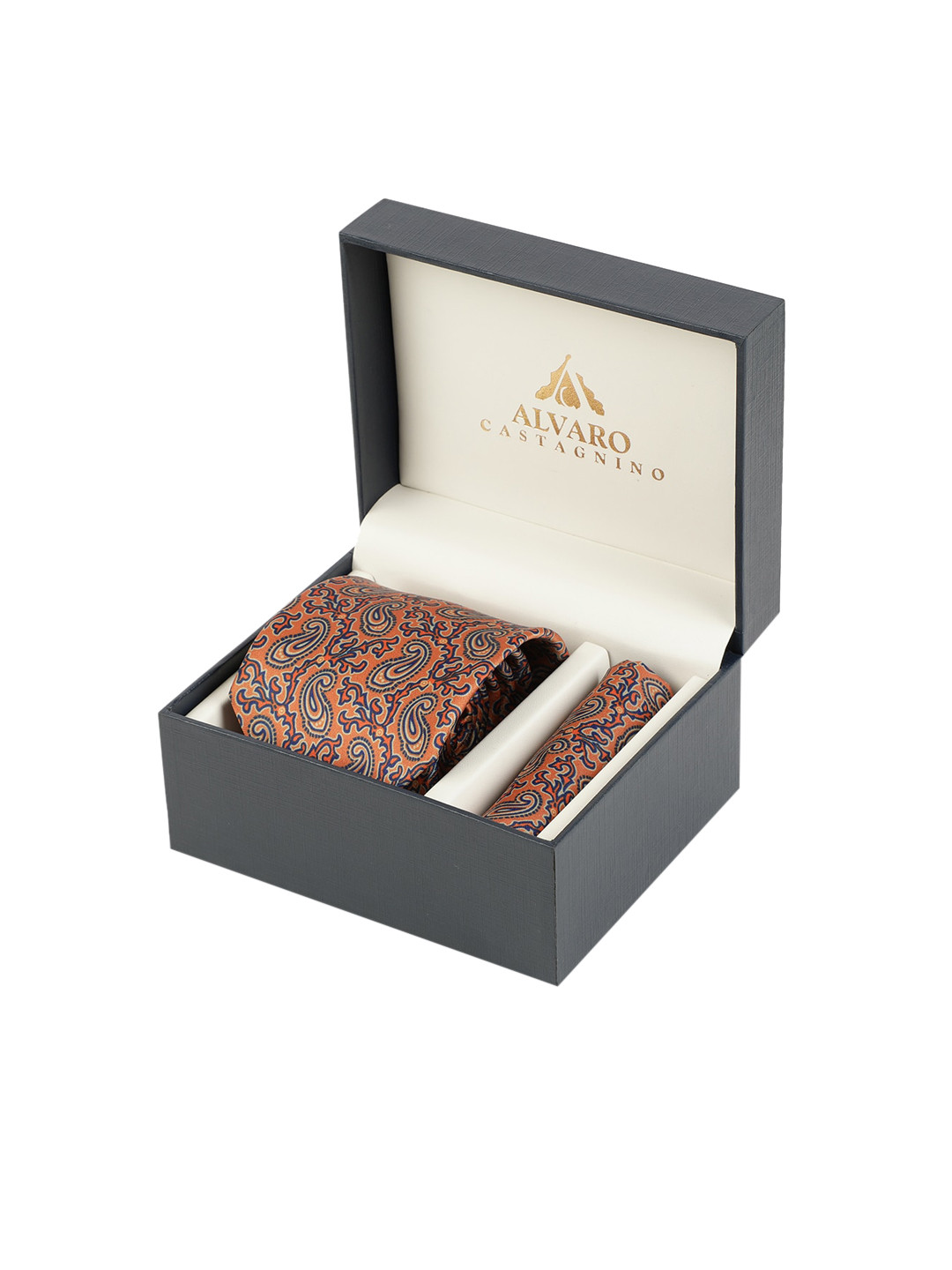 

Alvaro Castagnino Men Orange & Blue Ethnic Motifs Digital Printed Accessory Gift Set