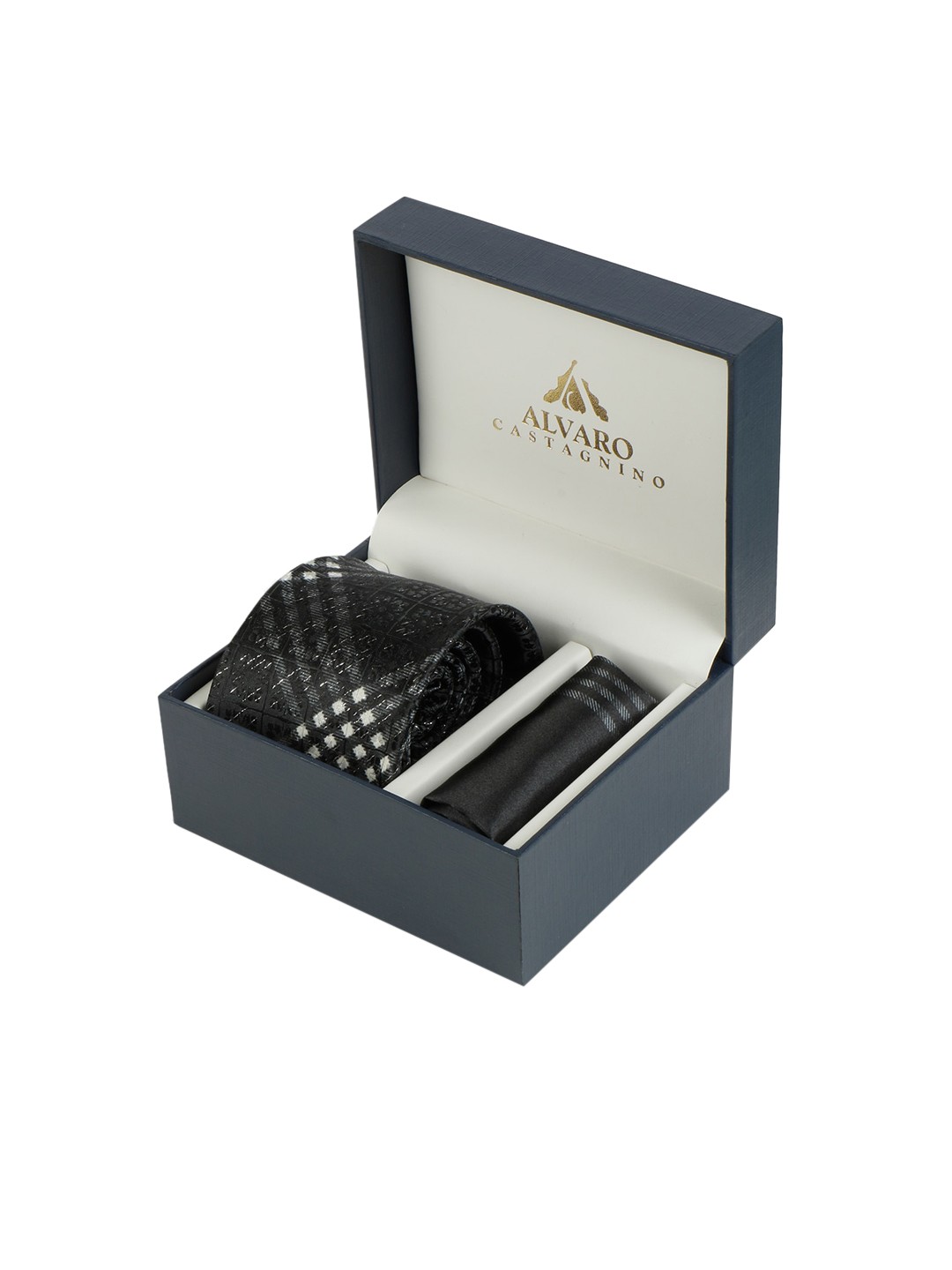 

Alvaro Castagnino Men Black & White Checked Accessory Gift Set