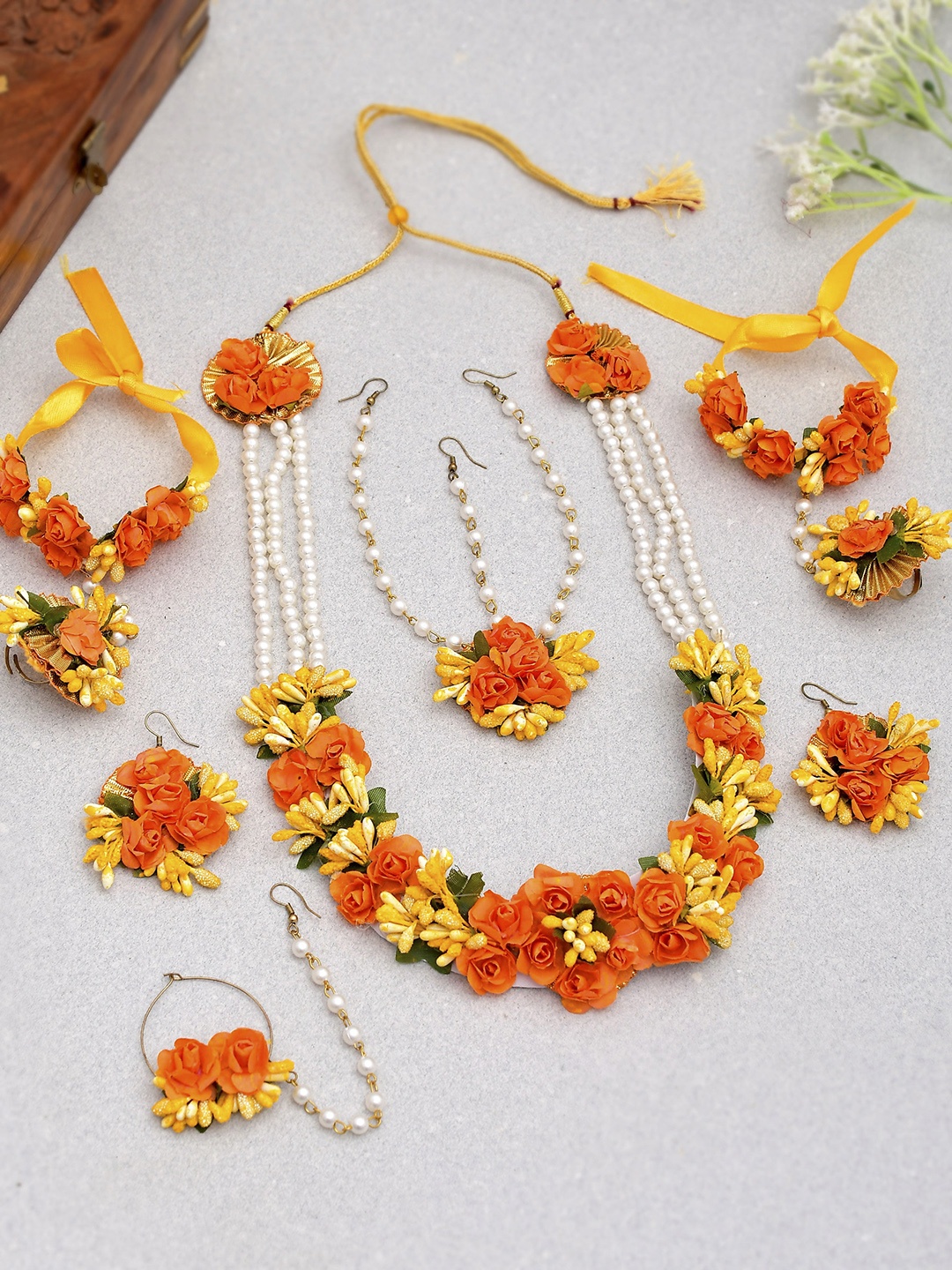 

Silvermerc Designs Gold-Plated Yellow & Orange Heavy Haldi Jewellery Set