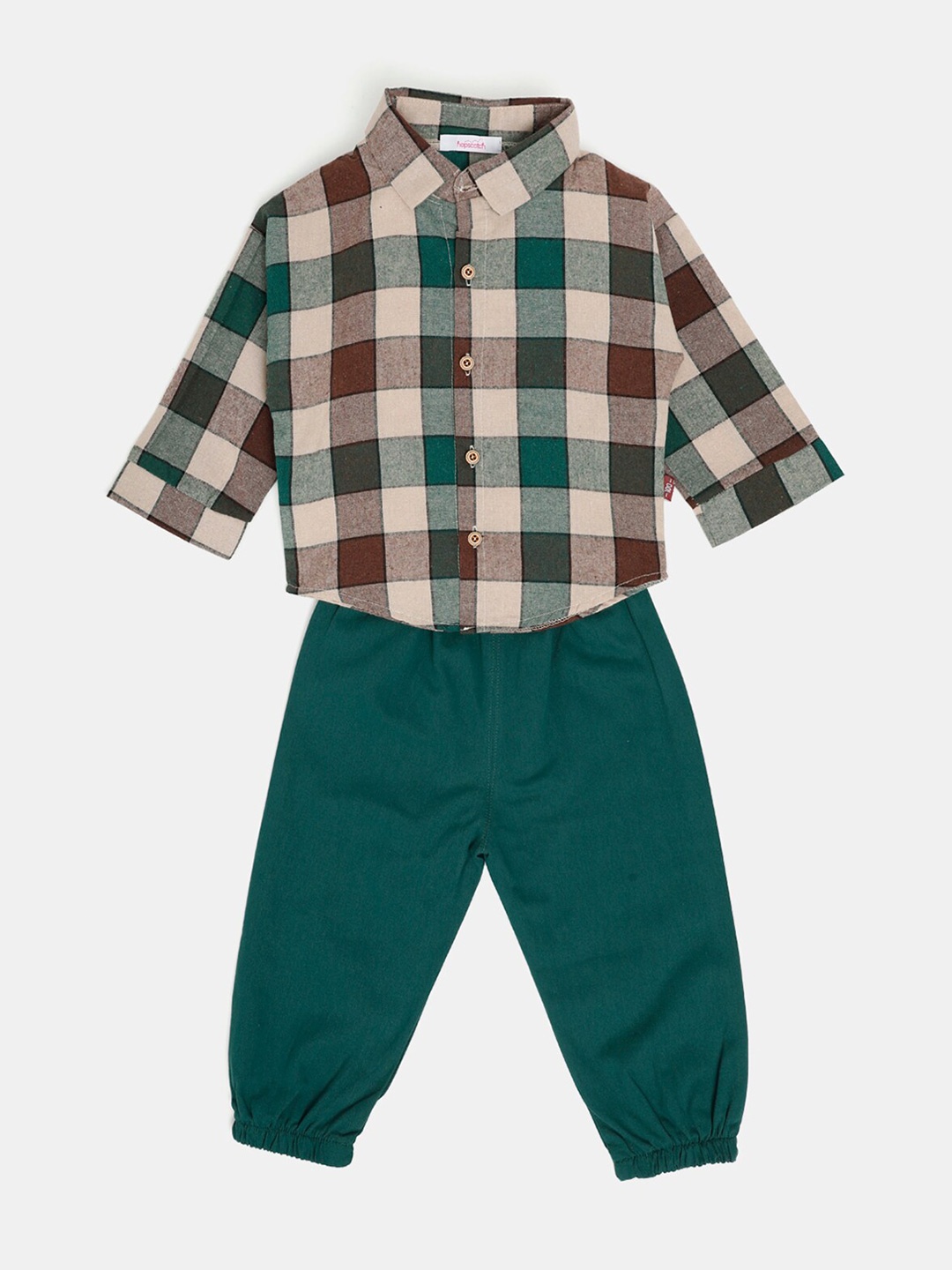 

Hopscotch Boys Green & Beige Checked Shirt with Trousers