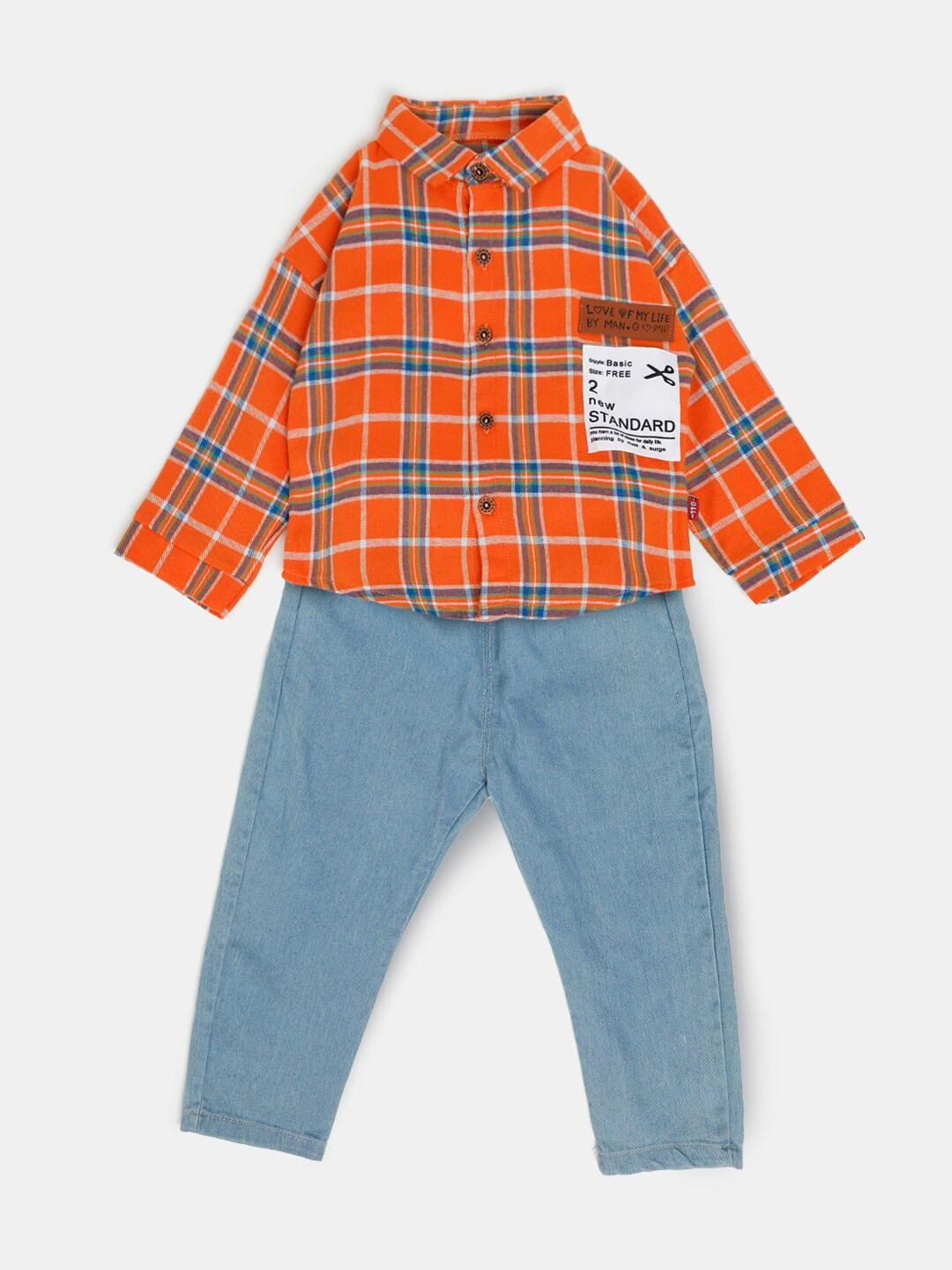 

Hopscotch Boys Orange & Blue Checked Shirt with Trousers