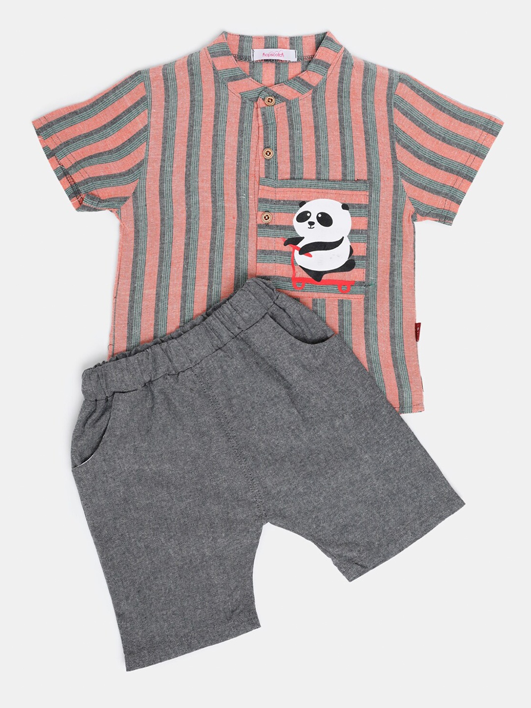 

Hopscotch Boys Red & Grey Striped Shirt with Shorts