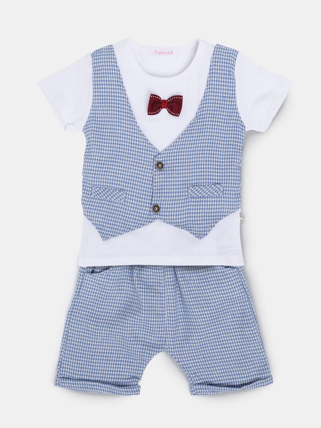 

Hopscotch Boys Blue & White Checked T-shirt with Shorts
