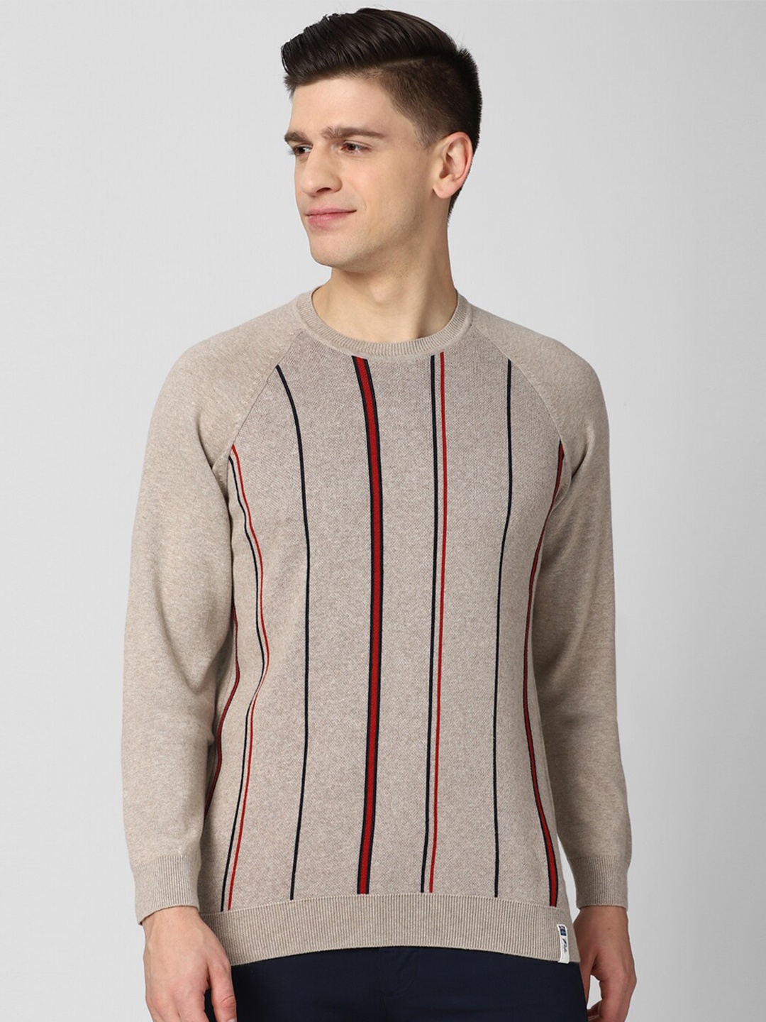 

Peter England Casuals Men Beige Striped Pullover
