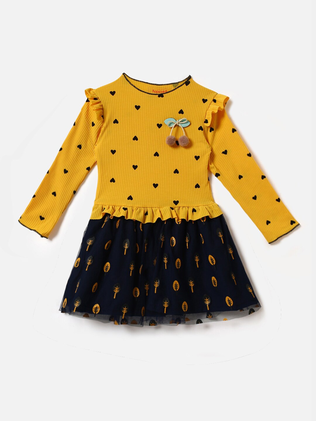 

Hopscotch Girls Yellow Printed Fit and Flare Dress