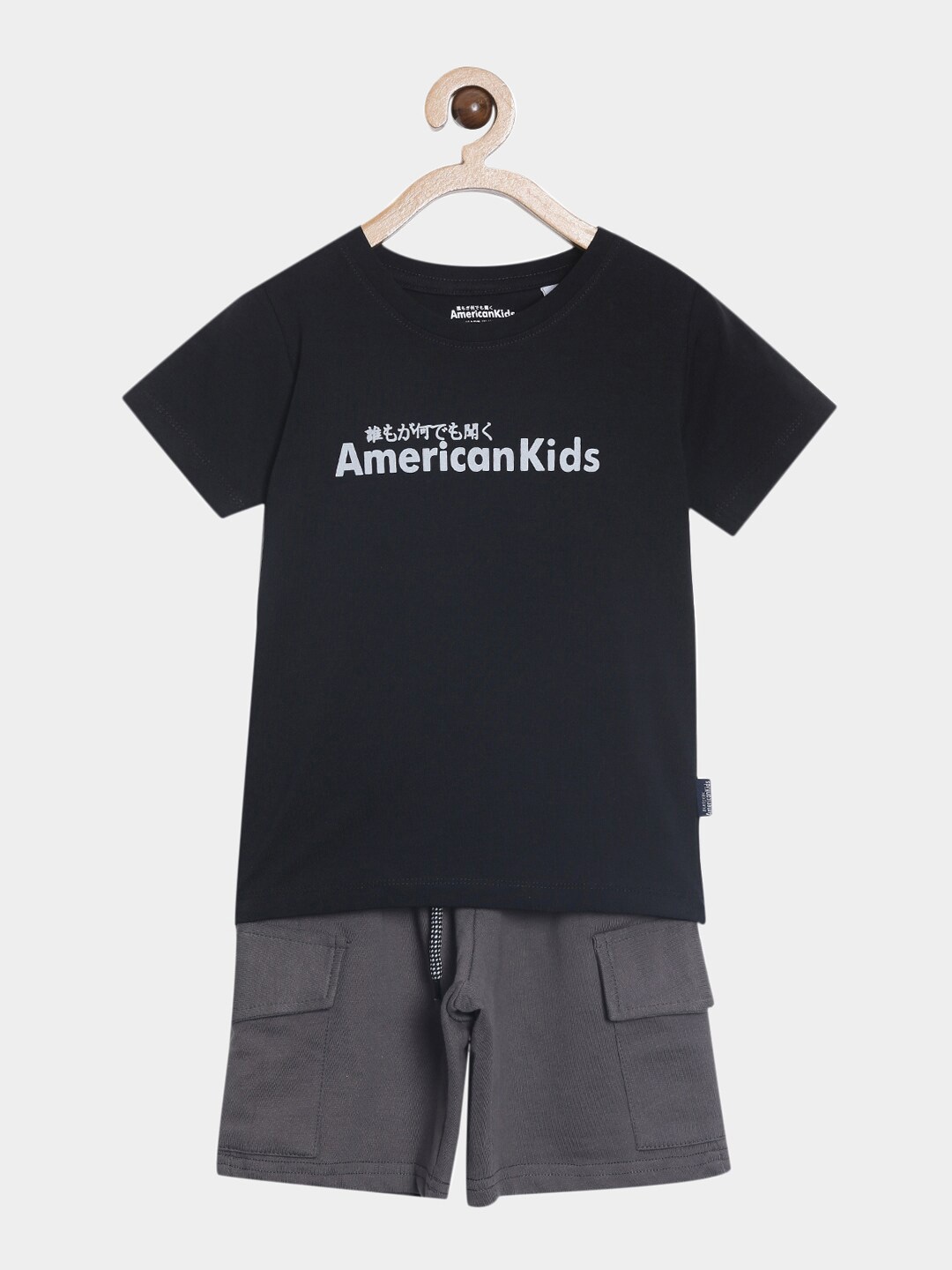 

American Kids Boys Black & White Printed Pure Cotton T-shirt with Shorts