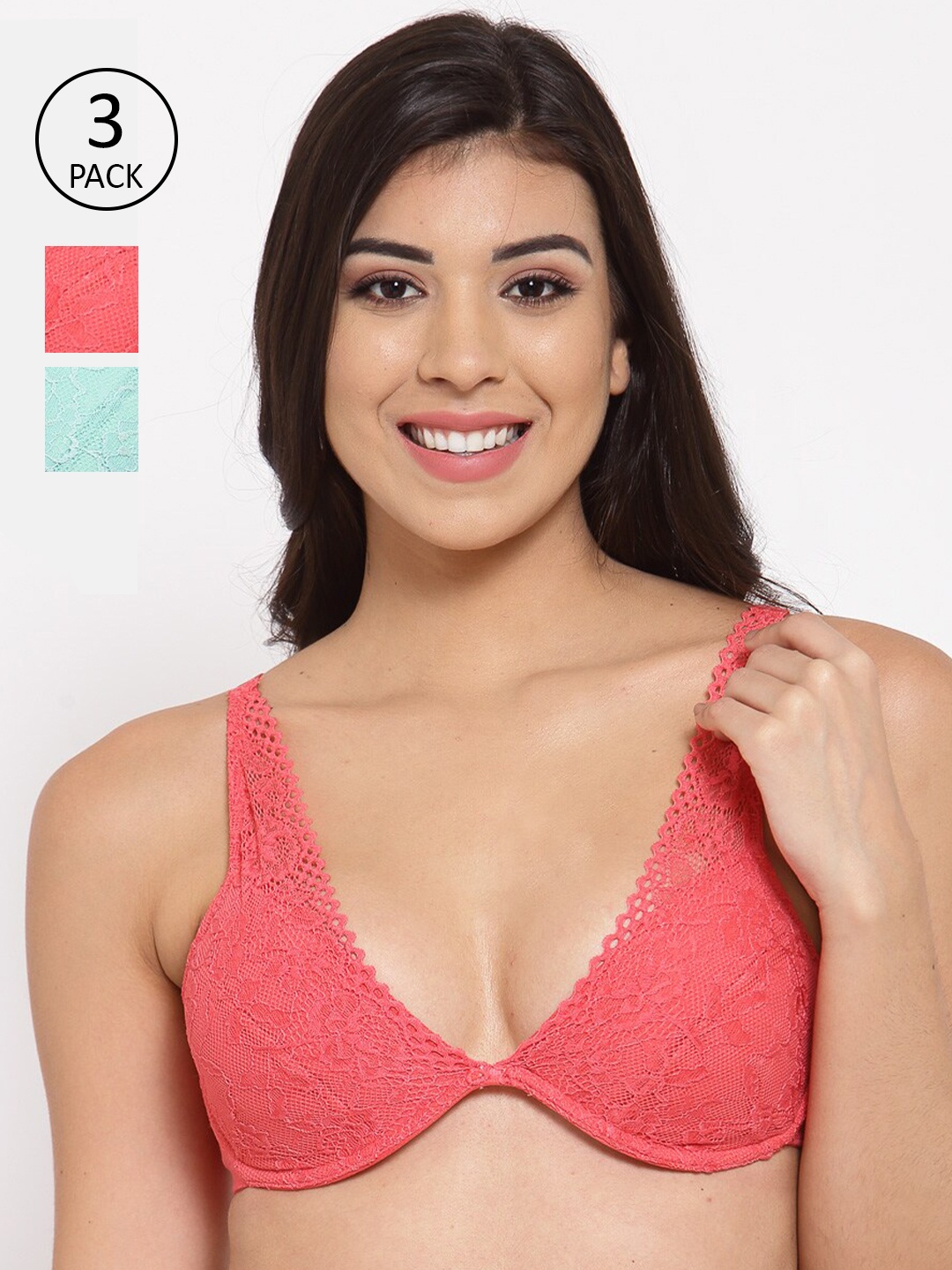 

Inner Sense Pack of 3 Floral Bra Underwired Lightly Padded ISB107, Coral