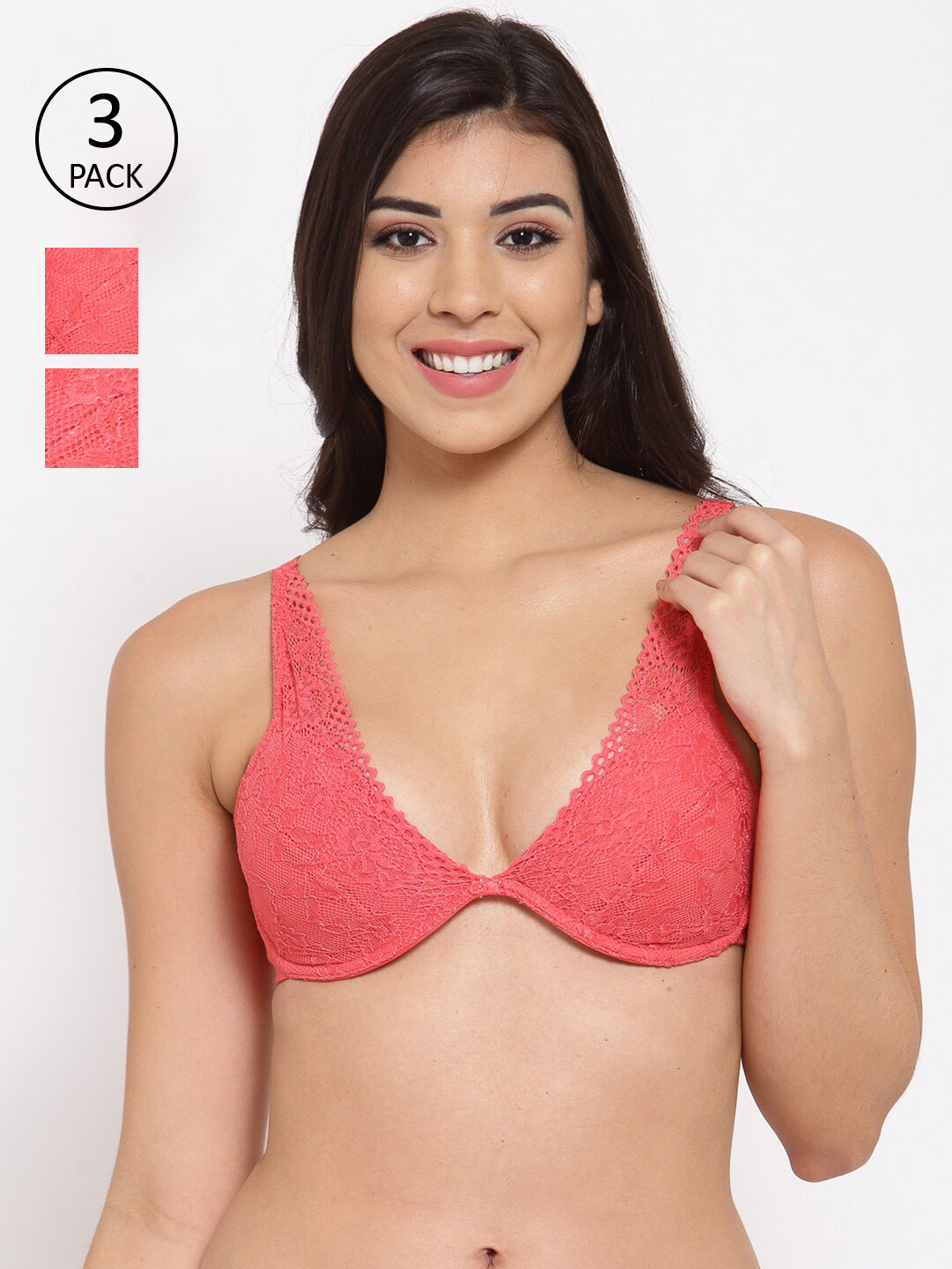 

Inner Sense Pack Of 3 Pink Floral Everyday Bra Underwired Lightly Padded