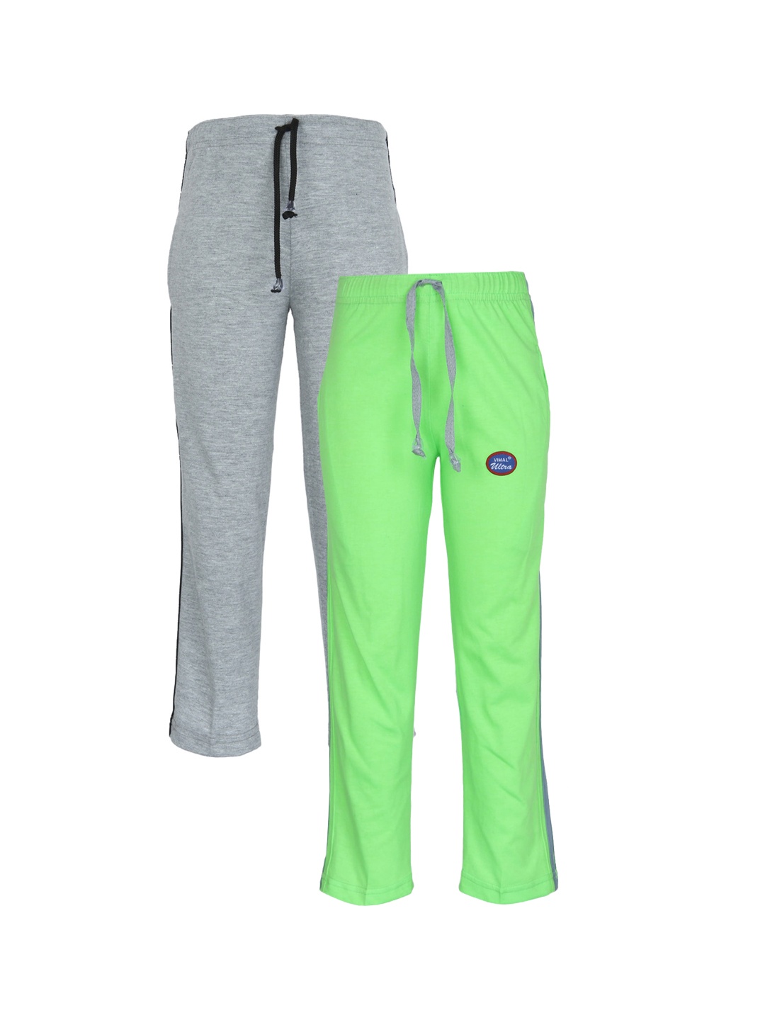 

VIMAL JONNEY Unisex Kids Grey & Fluorescent Green Set Of 2 Cotton Blend Track Pants