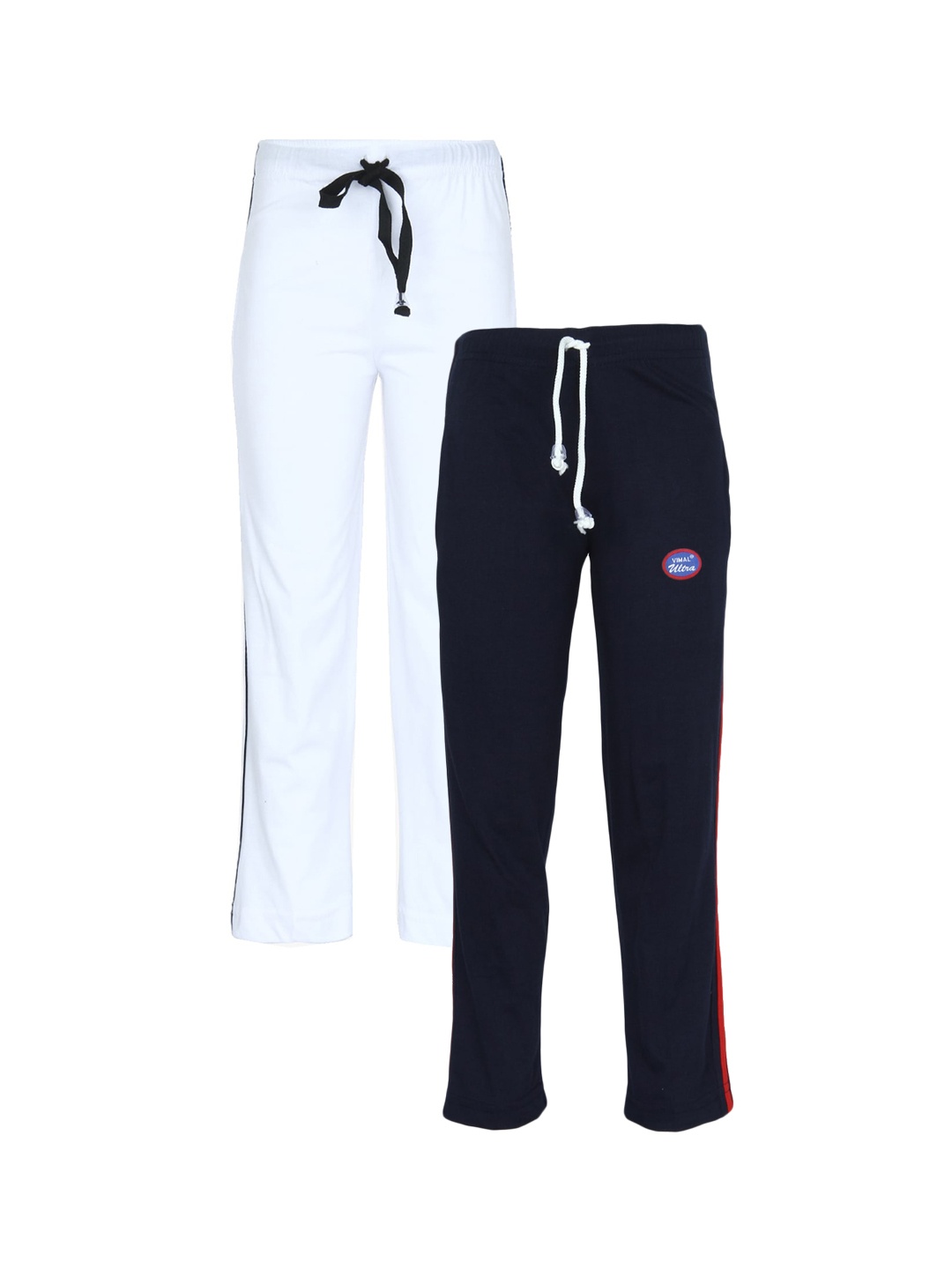 

VIMAL JONNEY Unisex Kids White & Navy Blue Set Of 2 Cotton Blend Track Pants