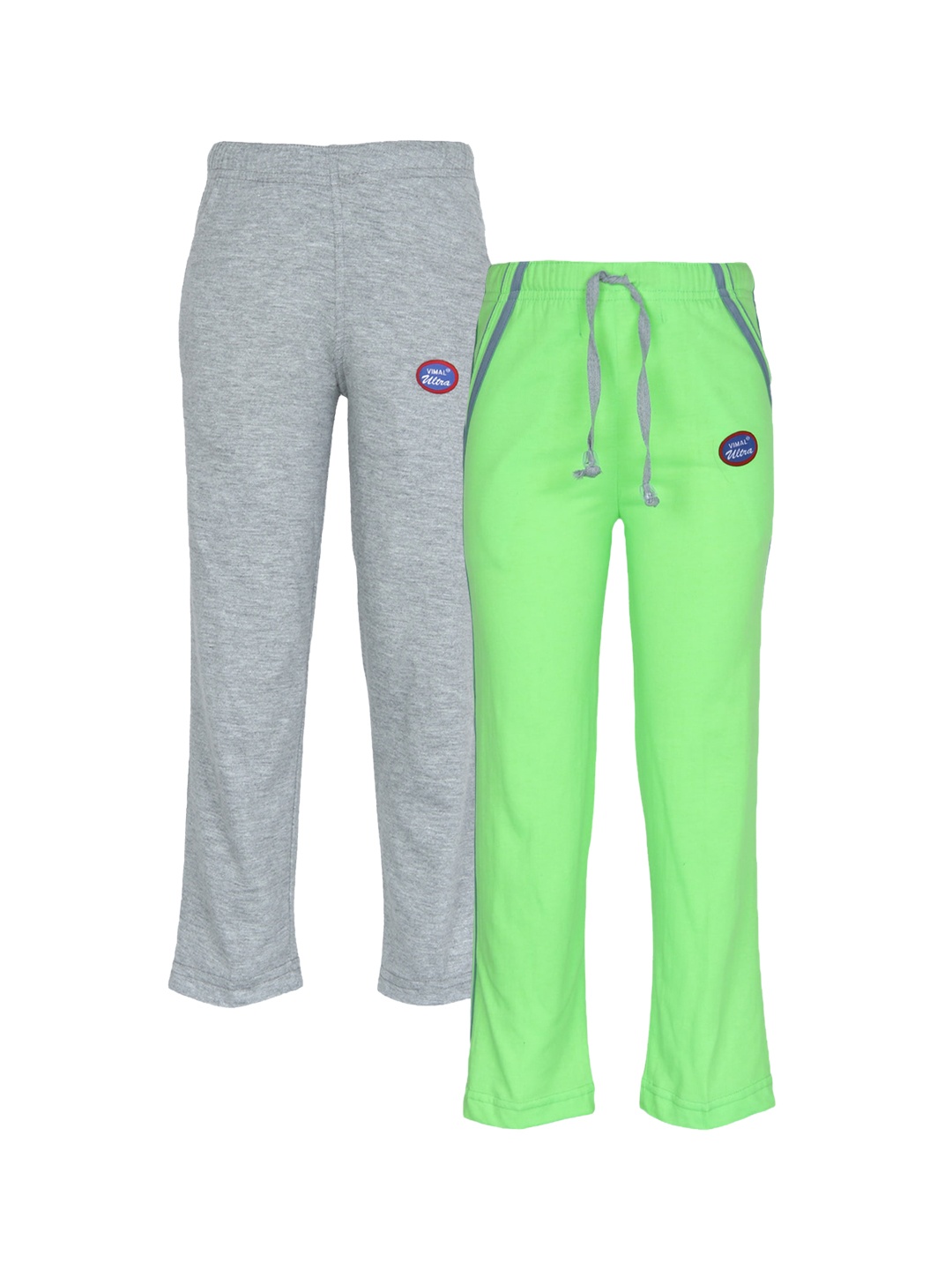 

VIMAL JONNEY Unisex Kids Fluorescent Green & Grey Set Of 2 Cotton Blend Track Pants