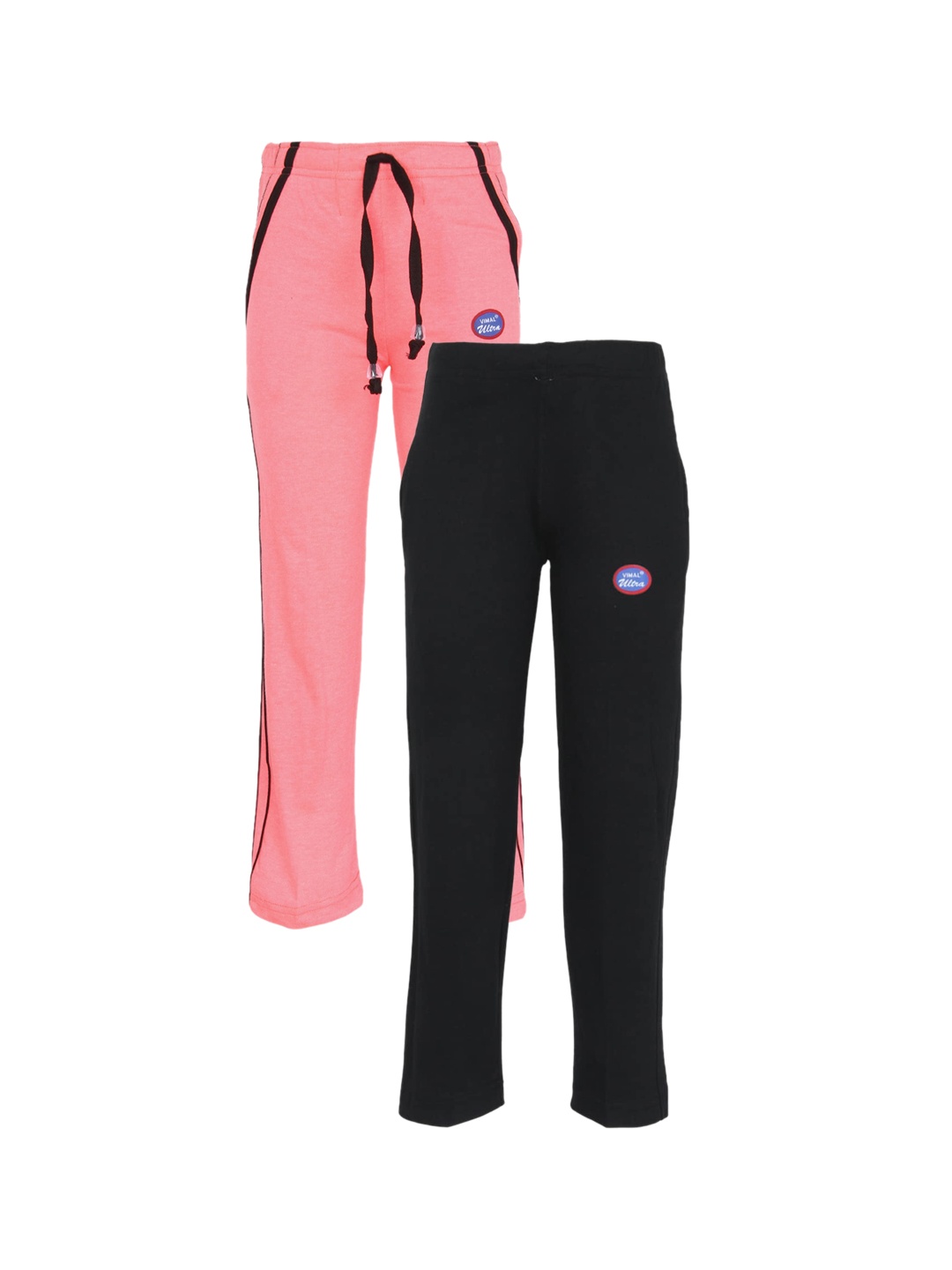

VIMAL JONNEY Unisex Kids Peach & Black Set Of 2 Cotton Blend Track Pants