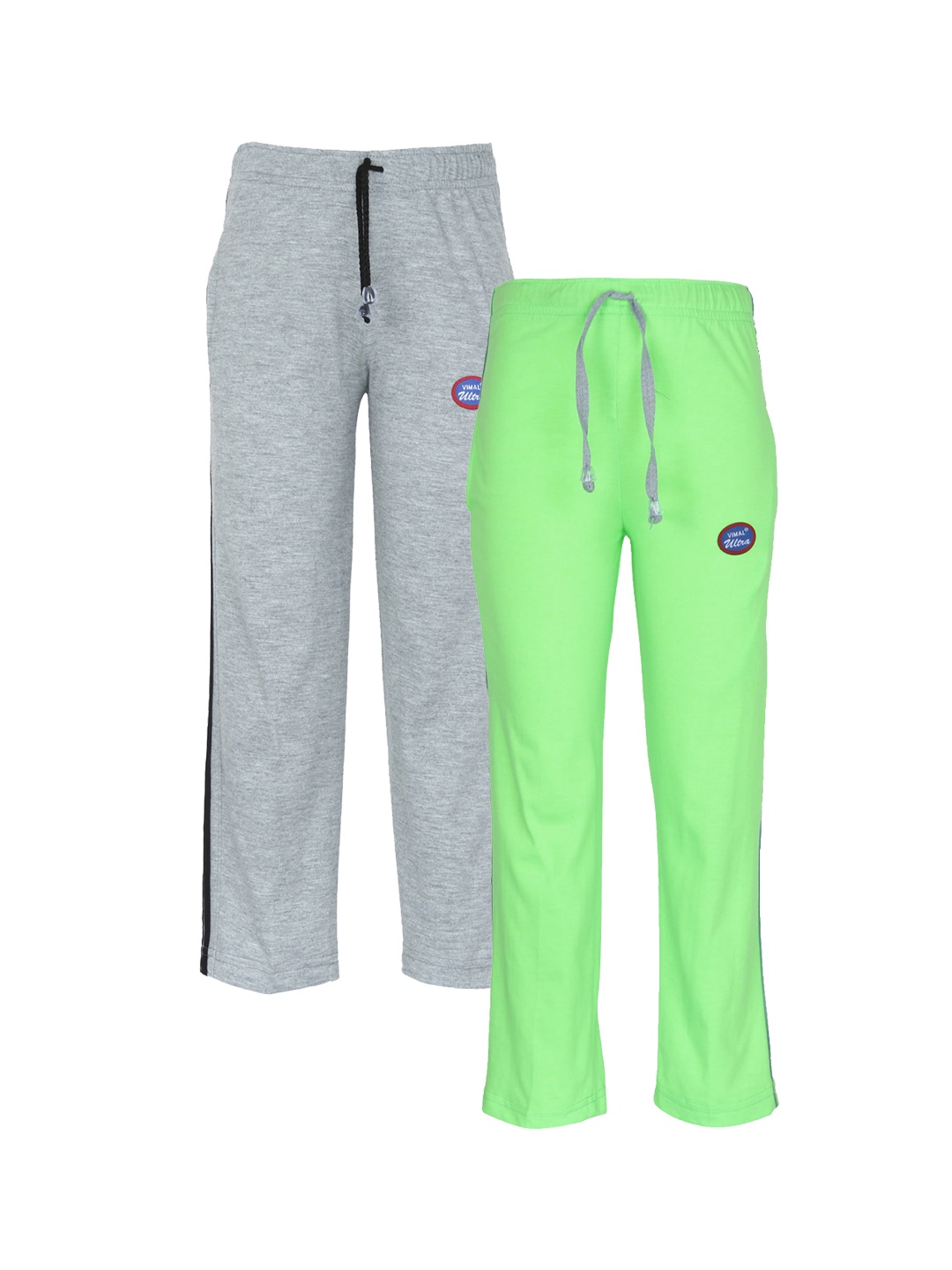 

VIMAL JONNEY Unisex Kids Grey & Fluorescent Green Set Of 2 Cotton Blend Track Pants