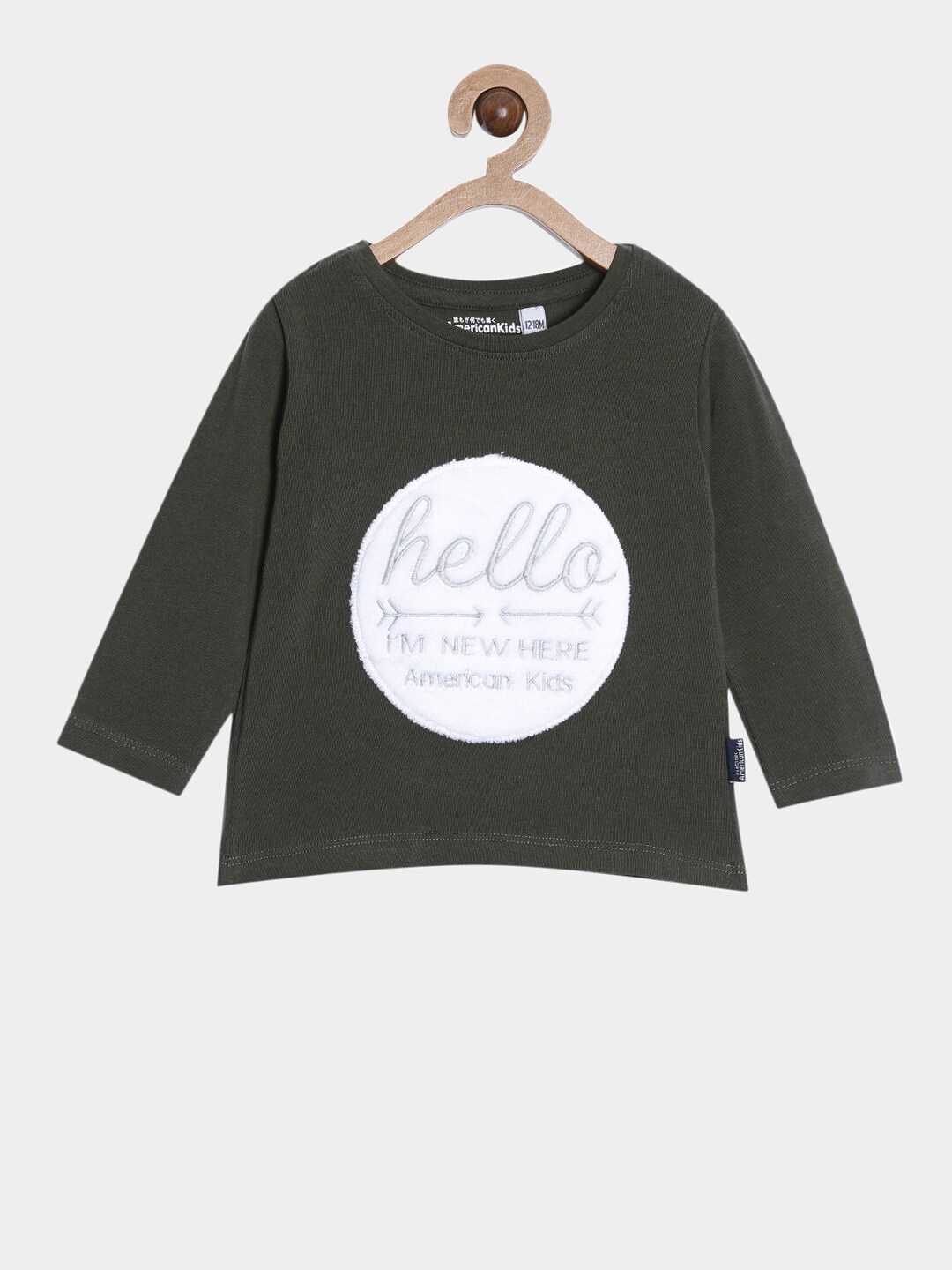 

American Kids Unisex Kids Olive Green Typography Printed Applique T-shirt
