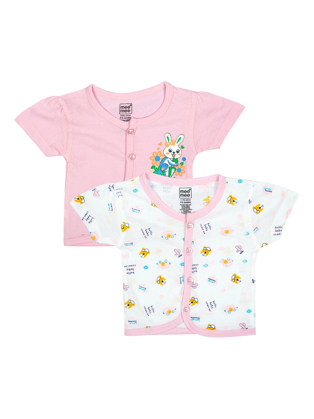 

MeeMee Girls Pack Of 2 Printed Cotton Jhabla, Pink