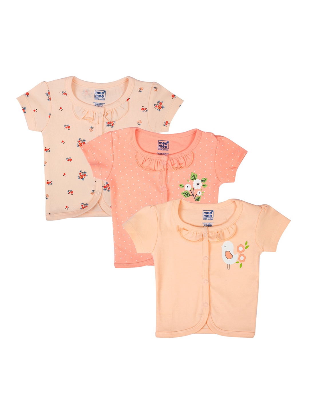 

MeeMee Infant Kids Pack Of 3 Cotton Printed Jhablas, Pink