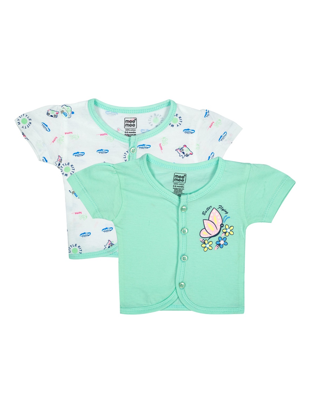 

MeeMee Girls Pack Of 2 Printed Cotton Jhabla, White
