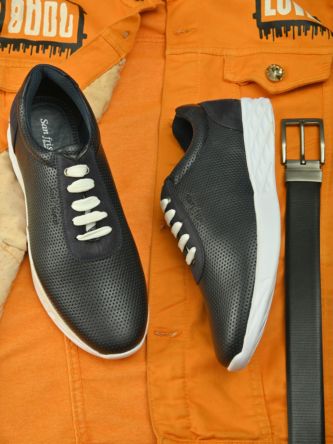 

San Frissco Men Blue Synthetic Leather Perforations Sneakers