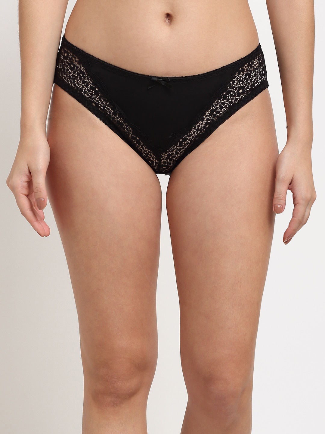 

MAKCLAN Women Black Self Design Lace Low Rise Bikni