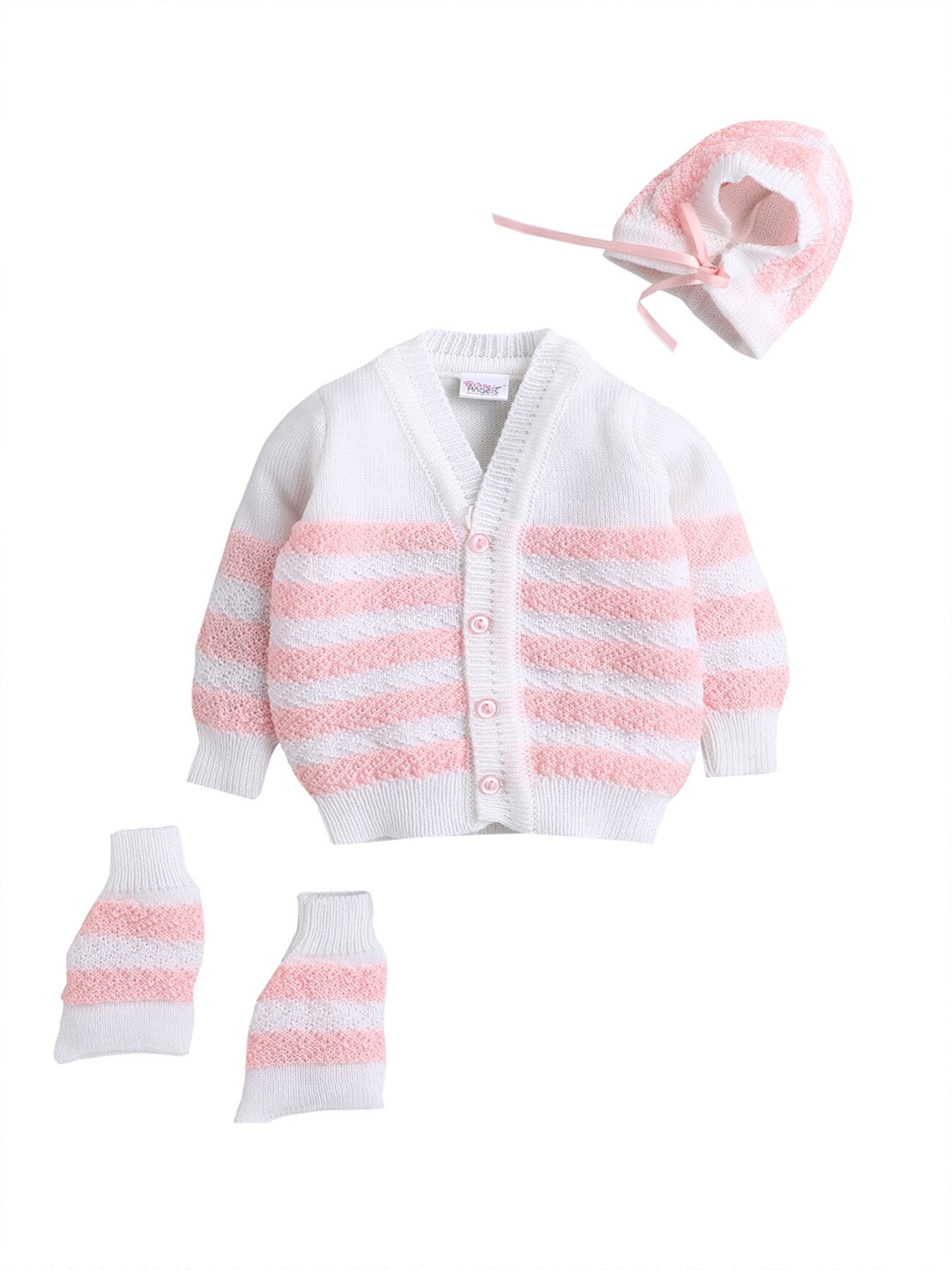 

Little Angels Unisex Kids White & Pink Striped Cardigan