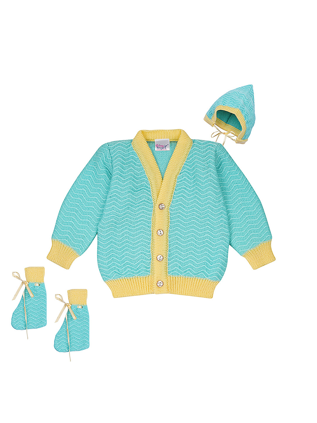 

Little Angels Unisex Infant Kids Green & White Ribbed Acrylic Cardigan