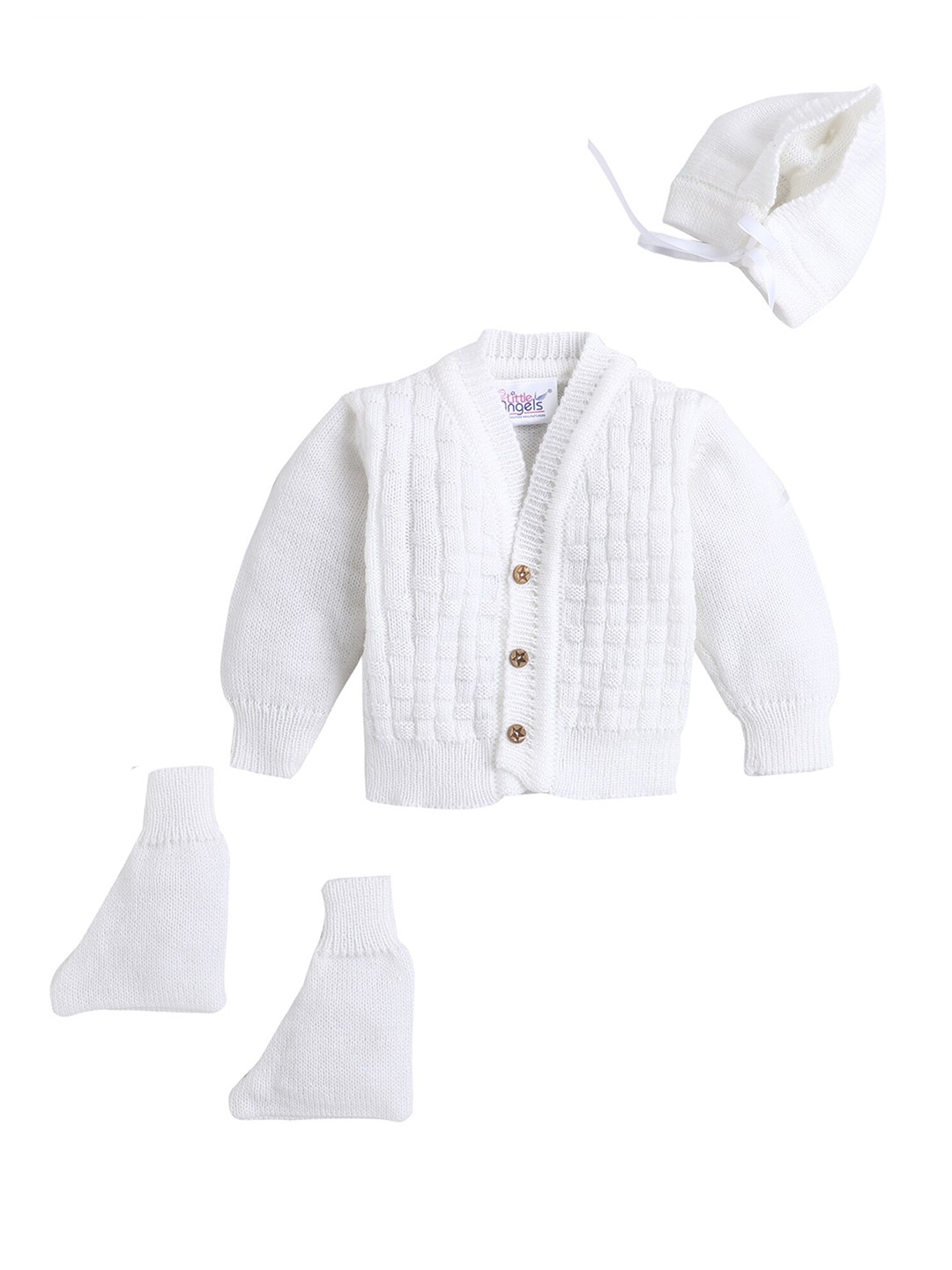 

Little Angels Kids White Solid Sweater Set