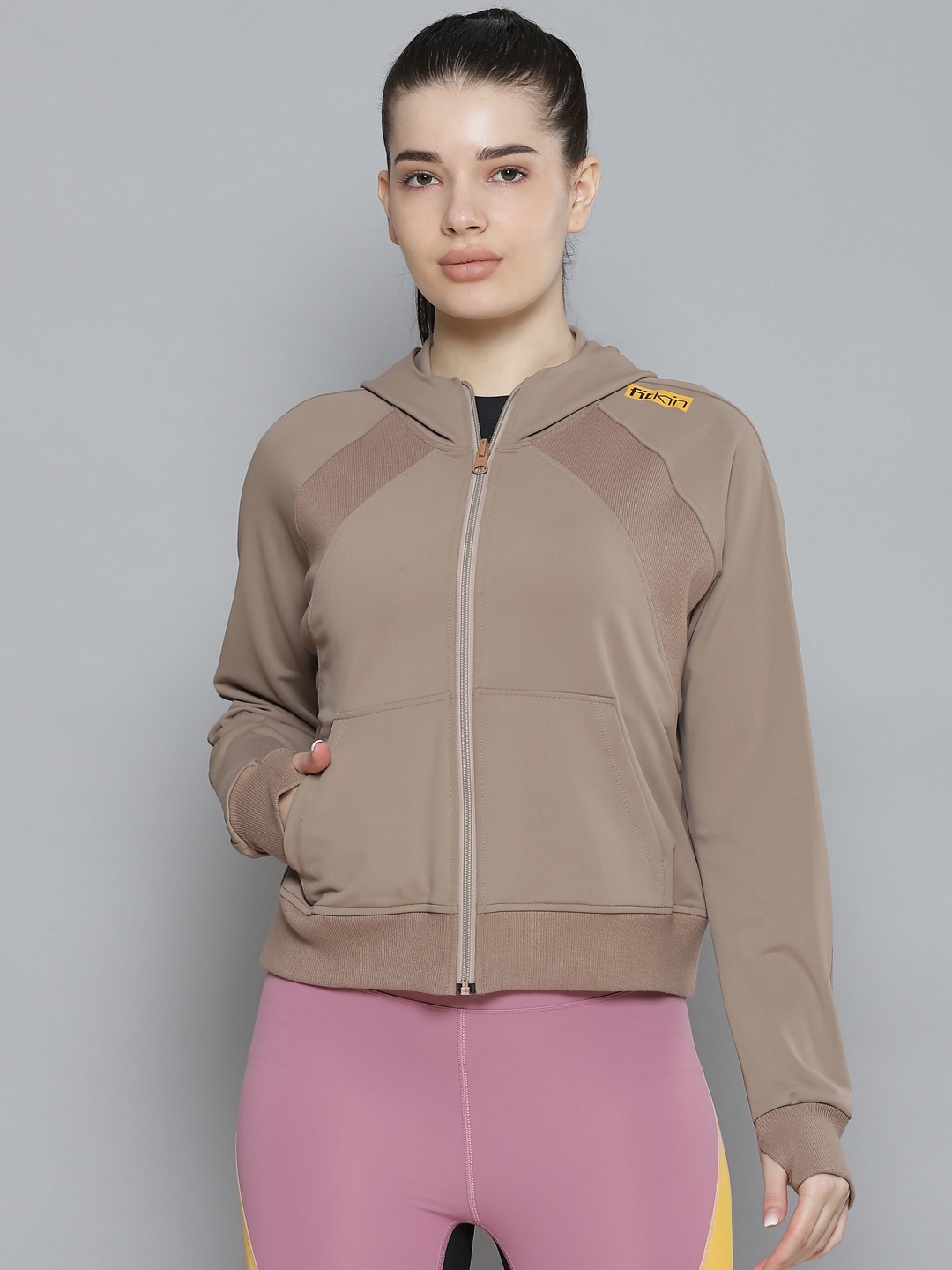 

Fitkin Women Taupe Solid Sporty Quick Dry Jacket