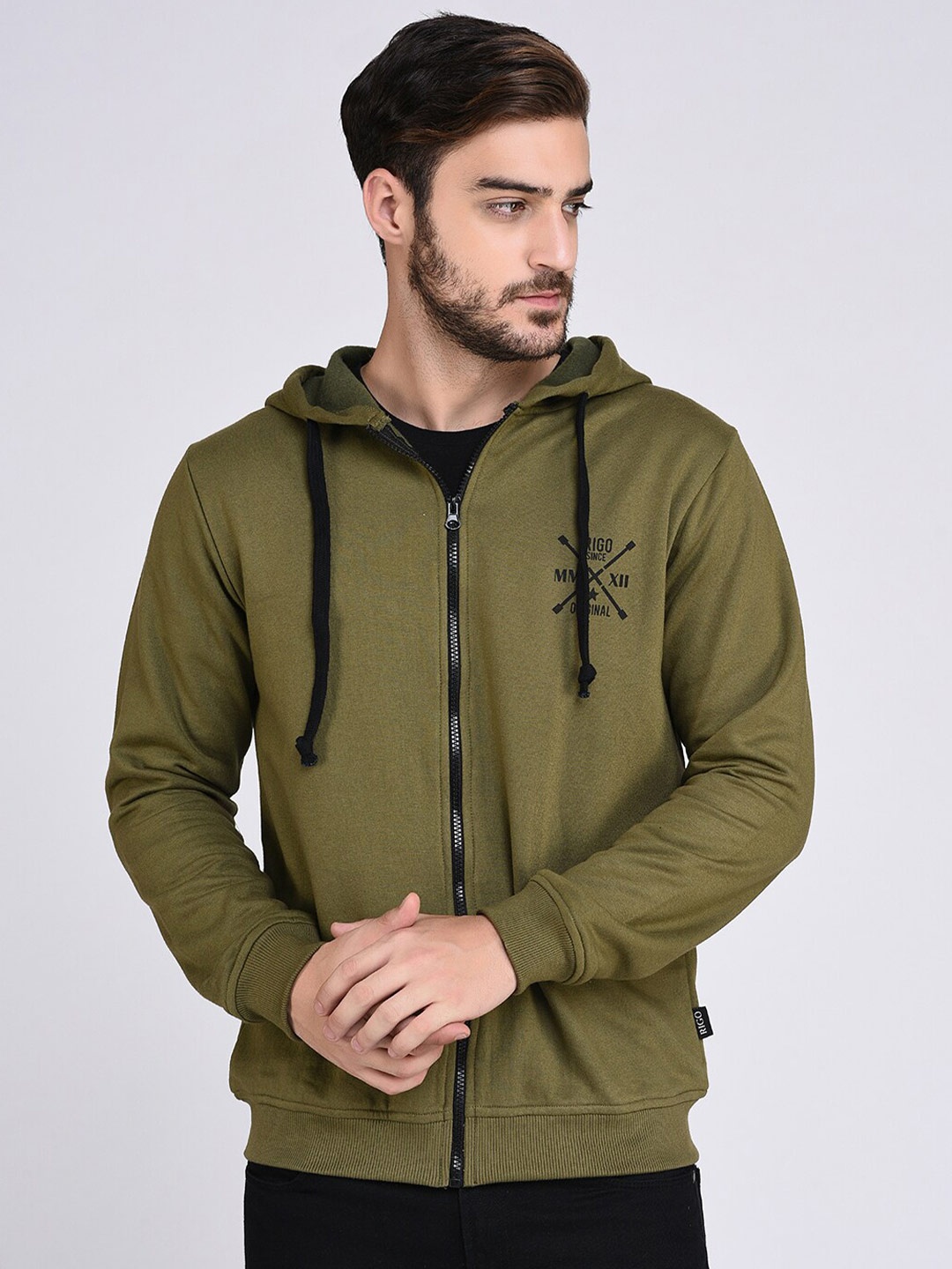 

Rigo Men Solid Hooded Casual Pullover Sweatshirt, Olive