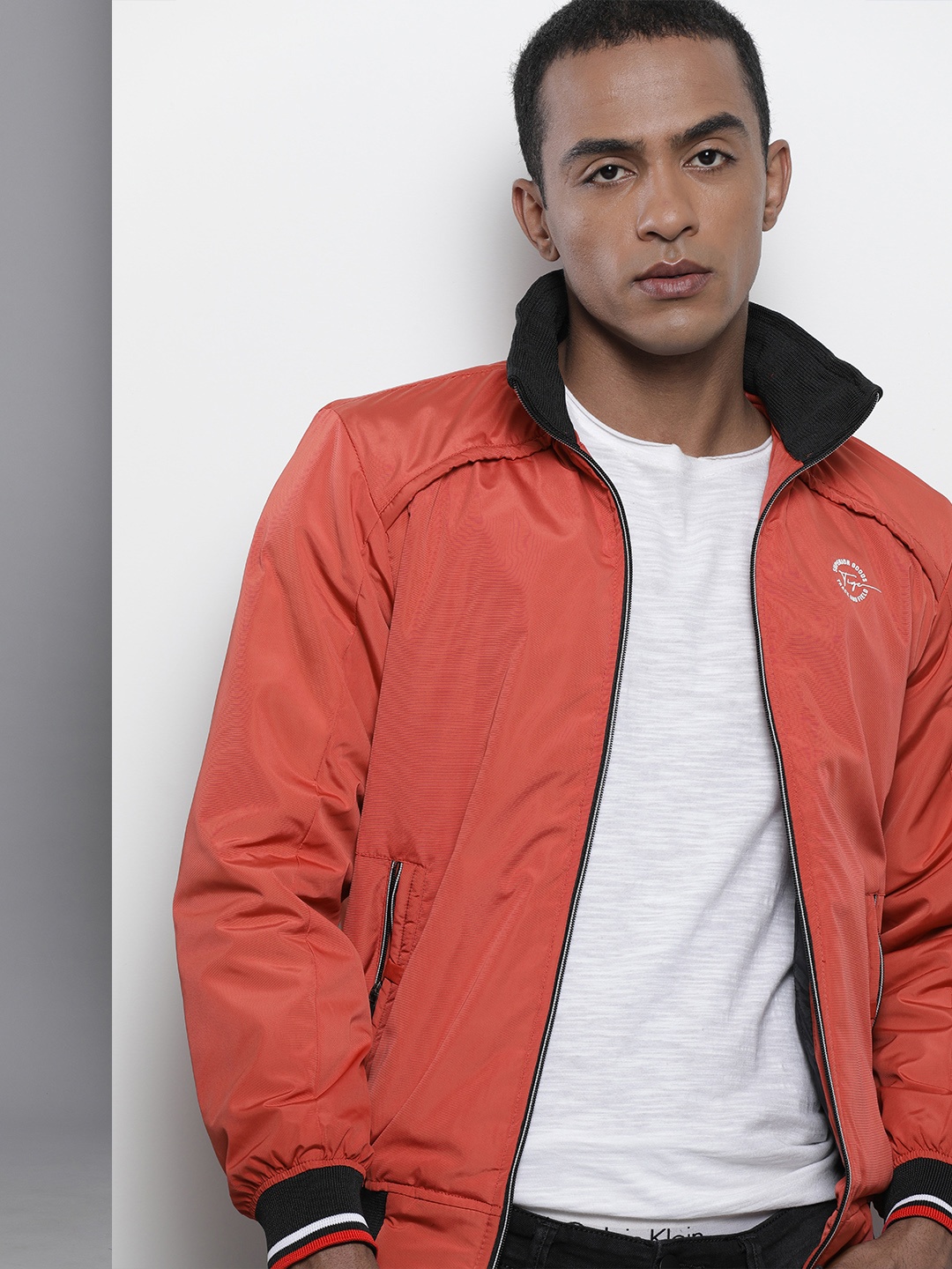 

The Indian Garage Co Men Orange Solid Biker Jacket