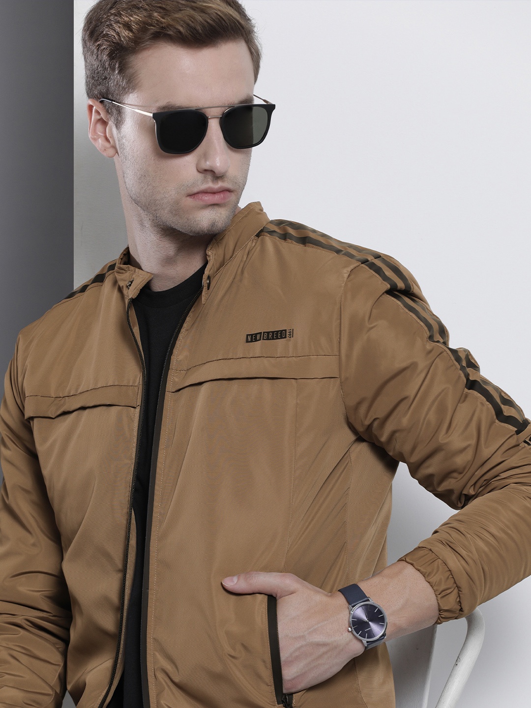 

The Indian Garage Co Men Camel Brown Solid Tailored Jacket