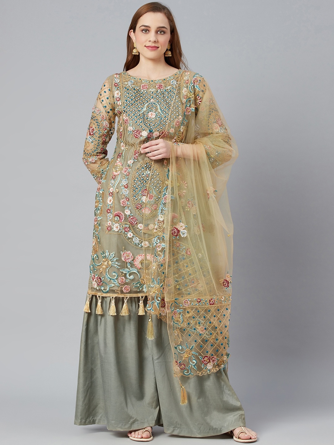 

Readiprint Fashions Beige Embroidered Unstitched Dress Material