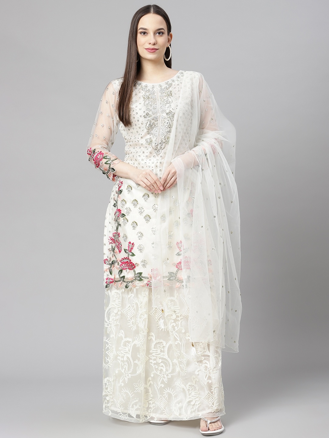 

Readiprint Fashions White Embellished Unstitched Dress Material