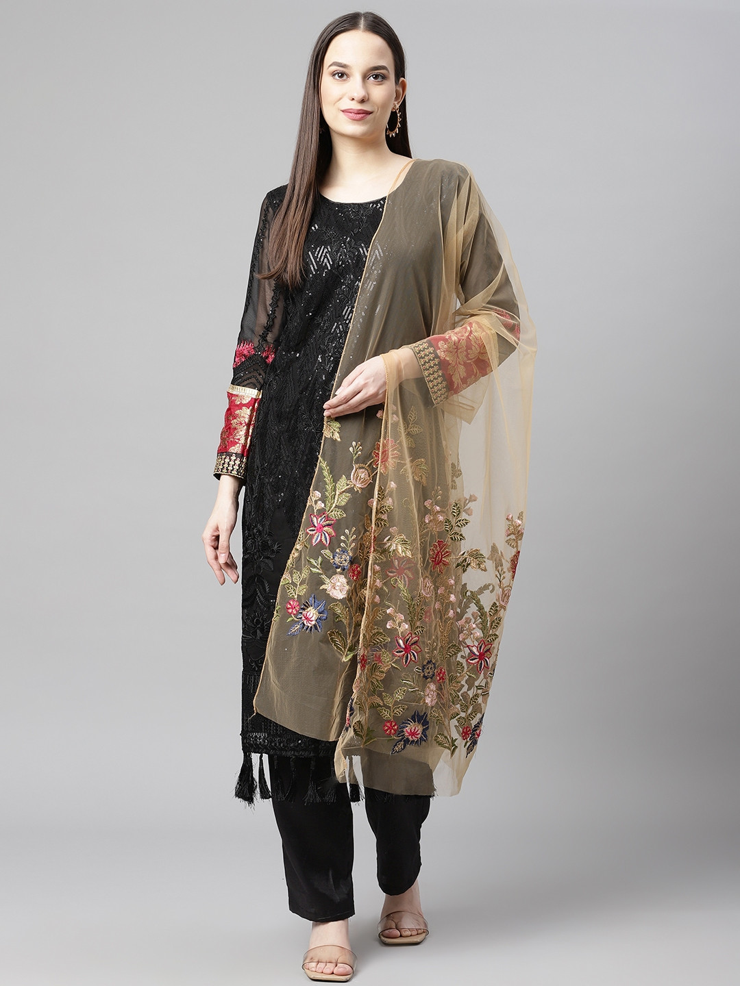 

Readiprint Fashions Black & Beige Embellished Unstitched Dress Material
