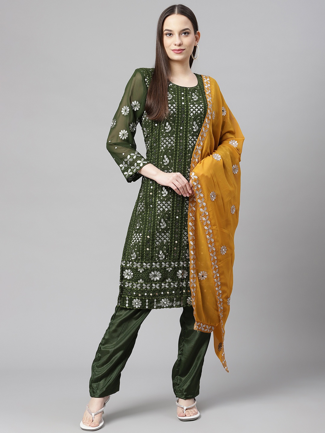 

Readiprint Fashions Olive Green & Mustard Embroidered Unstitched Dress Material