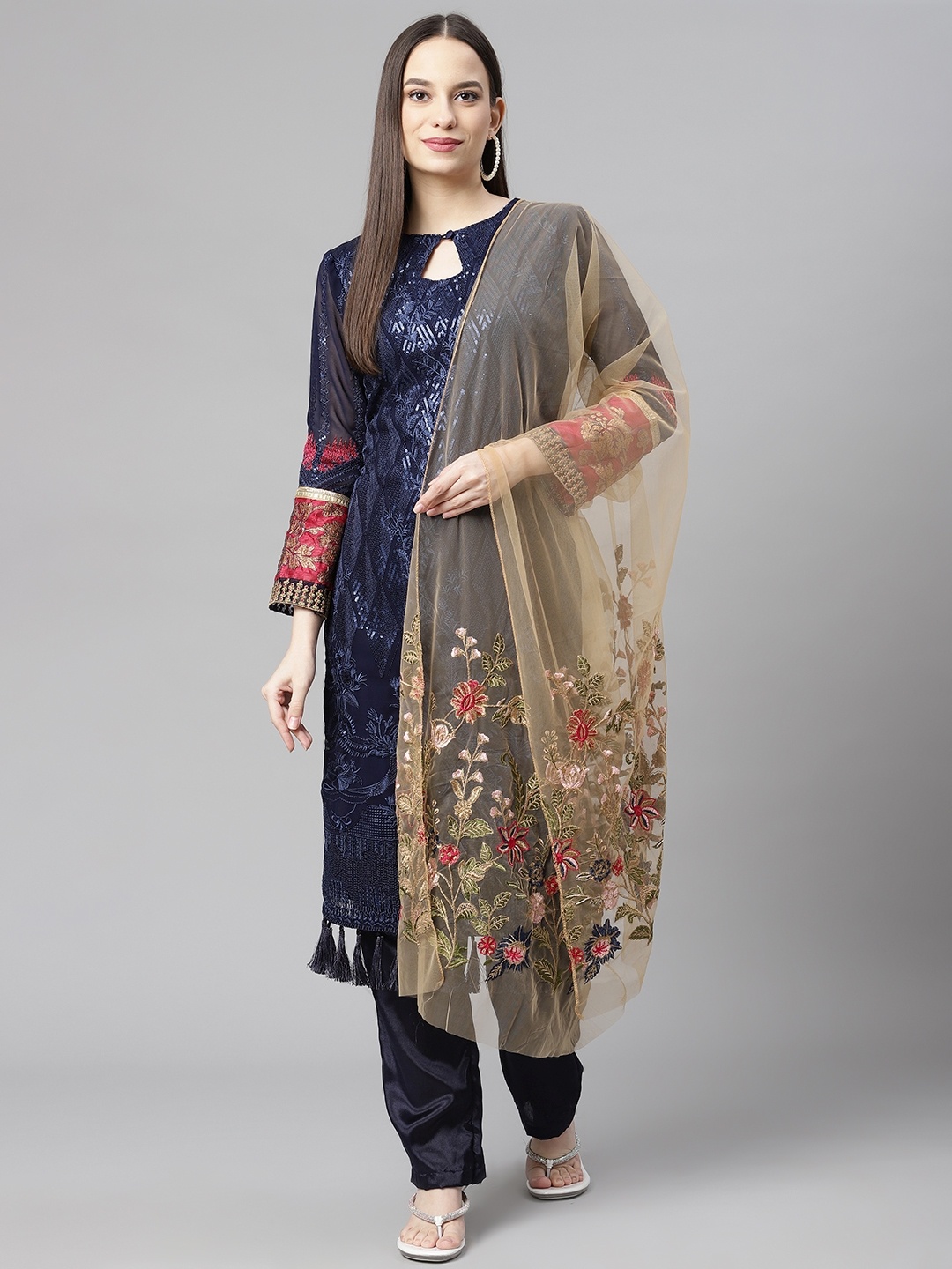 

Readiprint Fashions Blue & Navy Blue Embellished Unstitched Dress Material