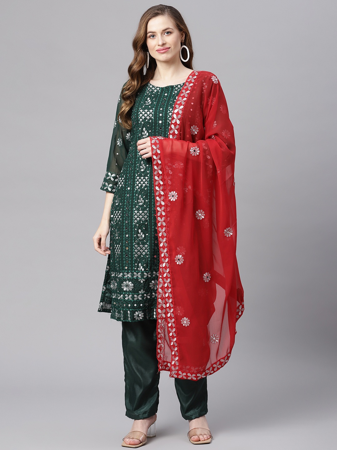 

Readiprint Fashions Green & Red Embroidered Unstitched Dress Material